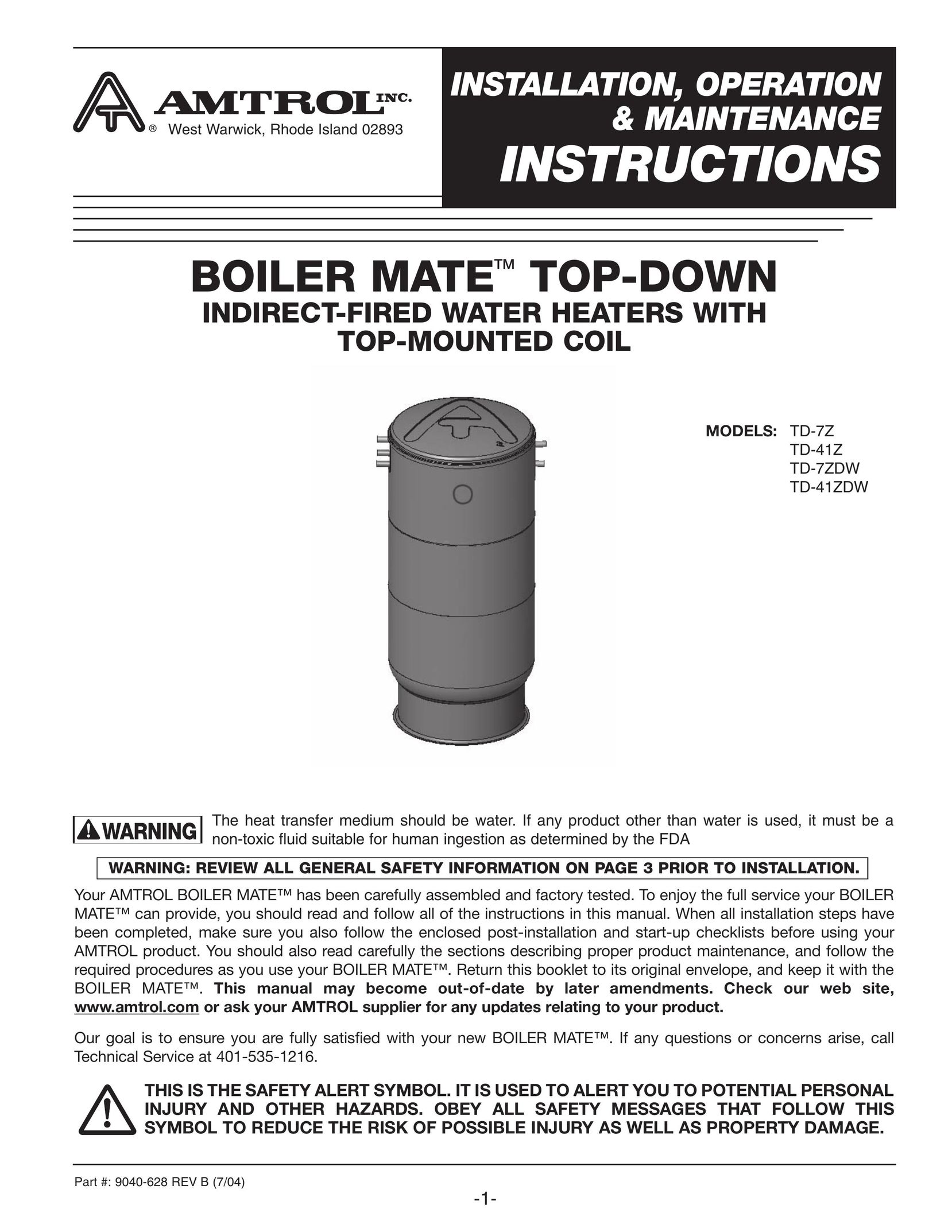 Amtrol TD-41ZDW Electric Heater User Manual