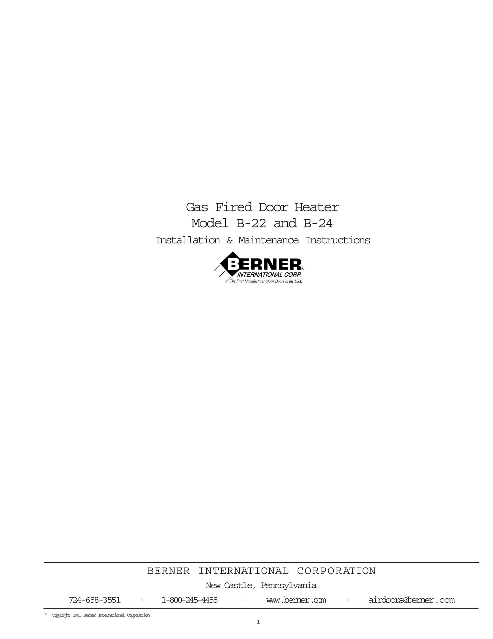 Berner International B-22 Electric Heater User Manual