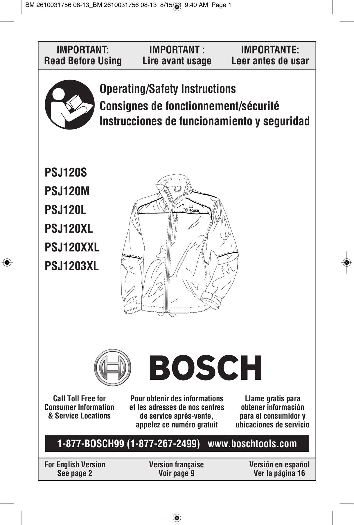 Bosch Appliances PSJ1203XL-102 Electric Heater User Manual