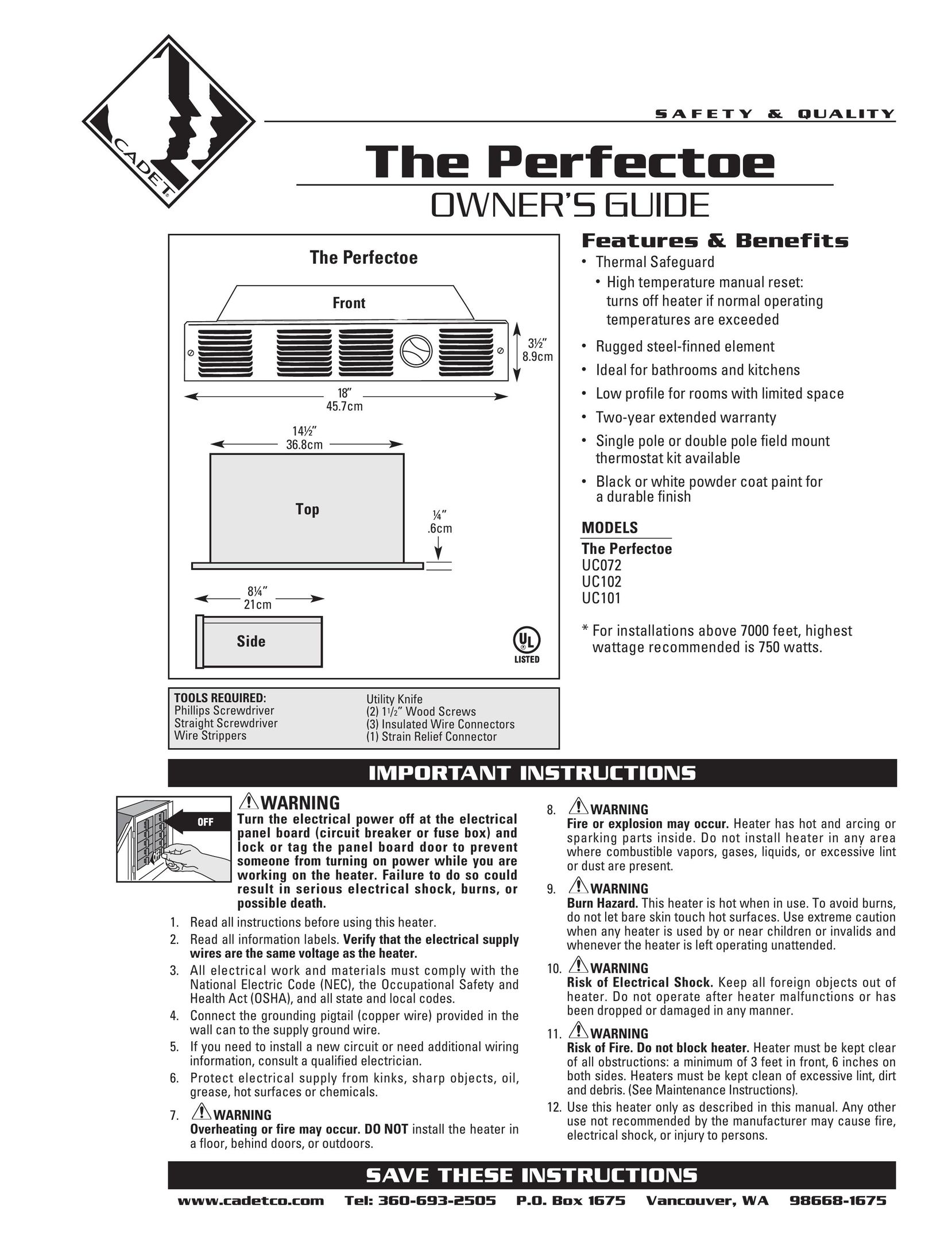 Cadet UC072 Electric Heater User Manual