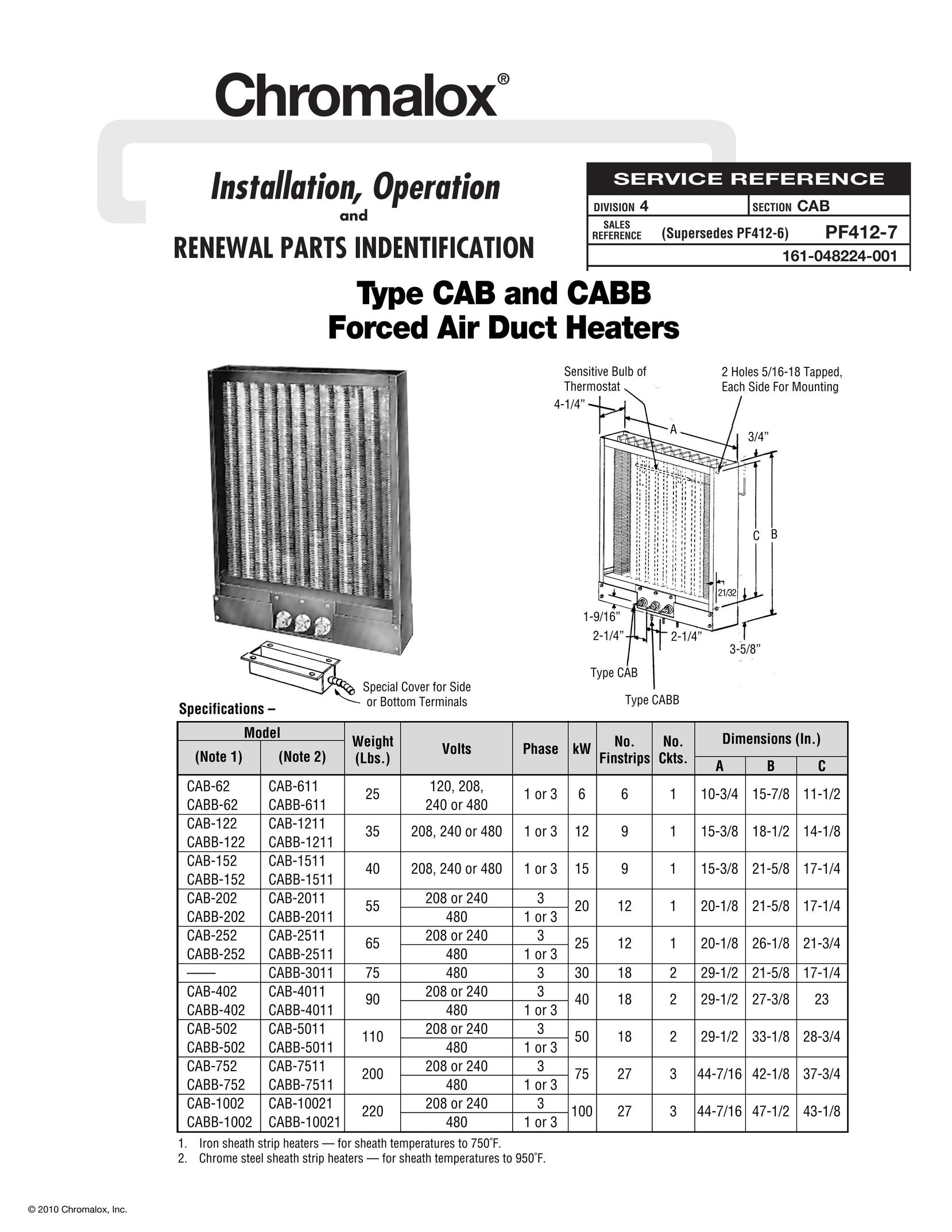 Chromalox CAB Electric Heater User Manual