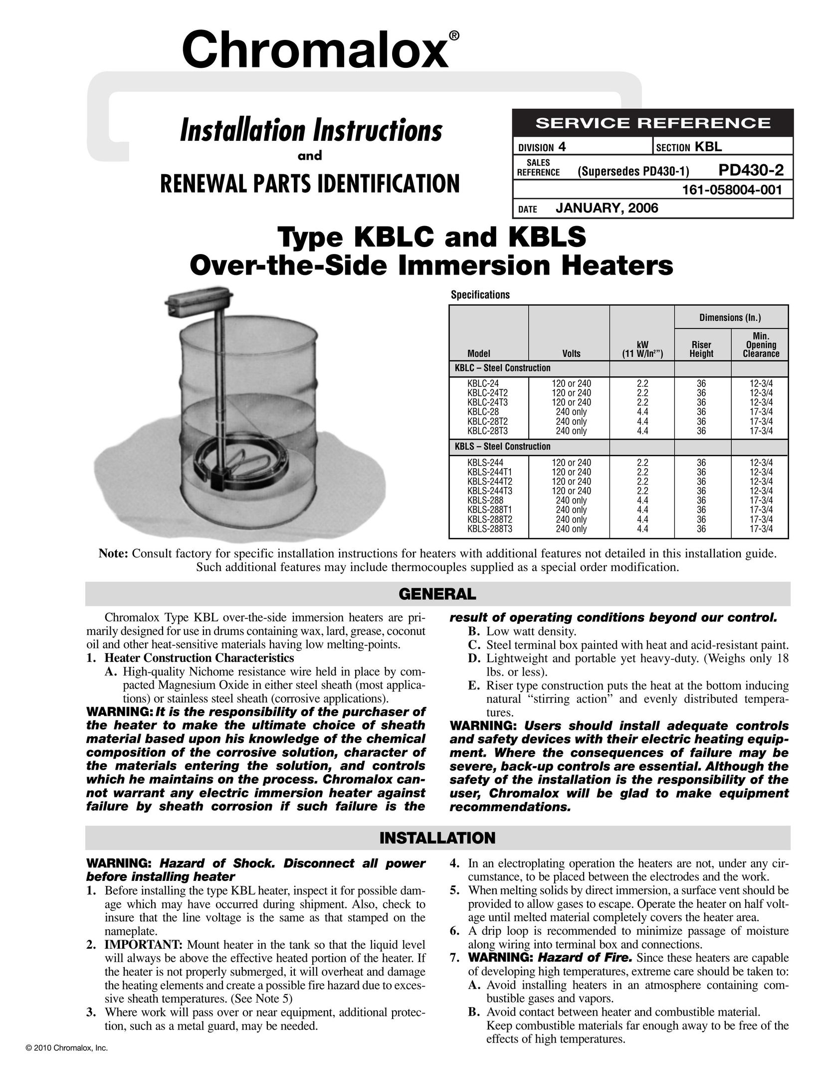 Chromalox KBLC Electric Heater User Manual
