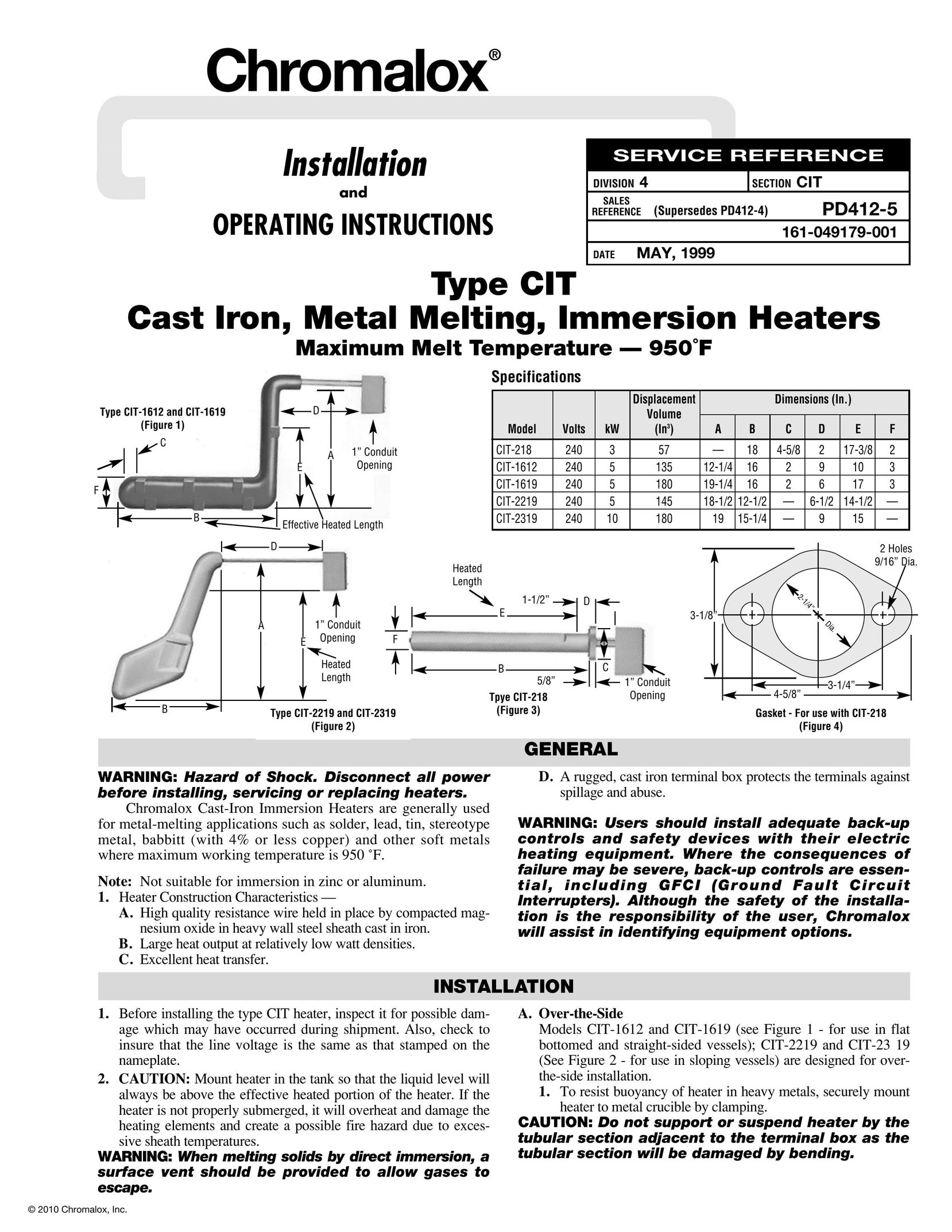Chromalox PD412-5 Electric Heater User Manual