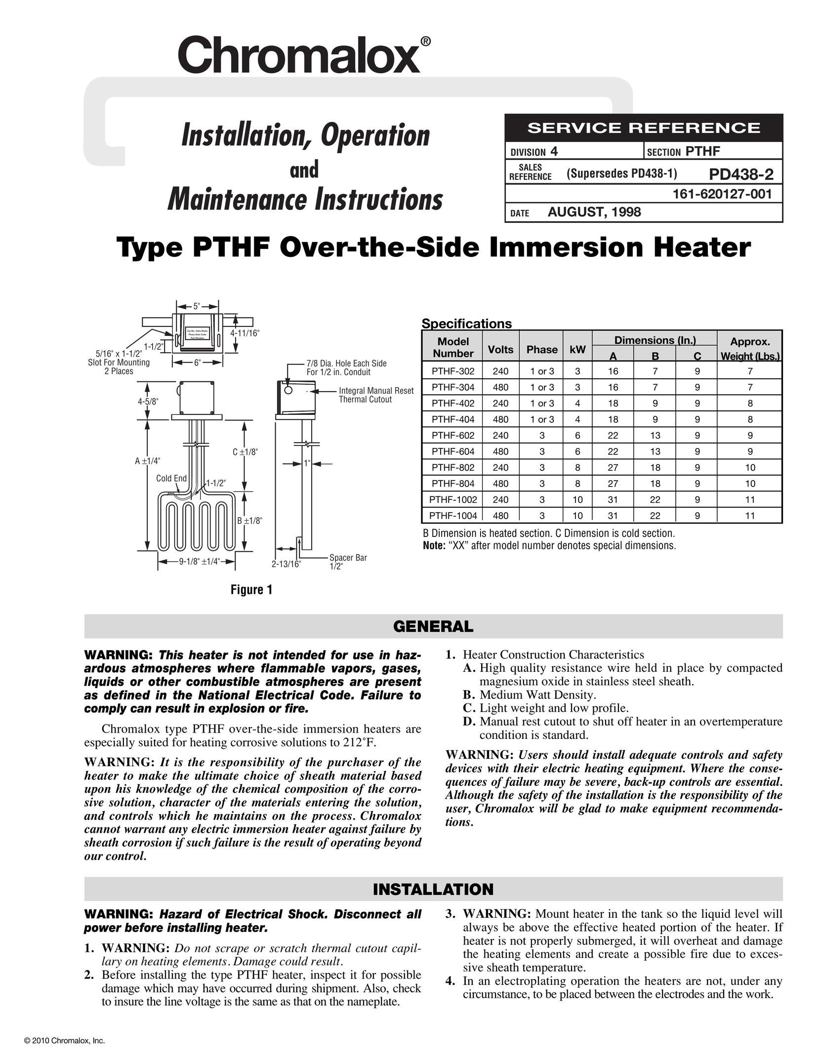 Chromalox PD438-2 Electric Heater User Manual