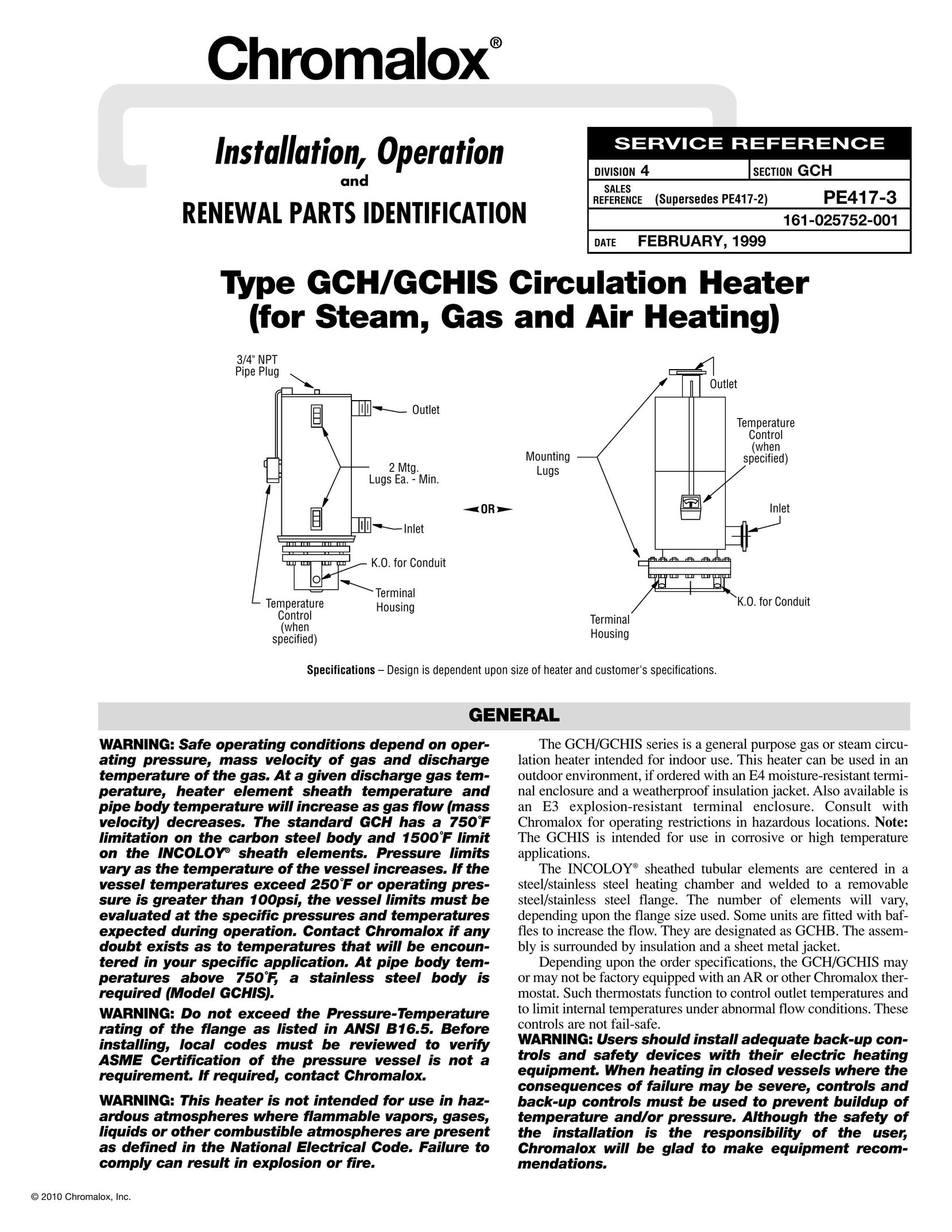 Chromalox PE417-3 Electric Heater User Manual
