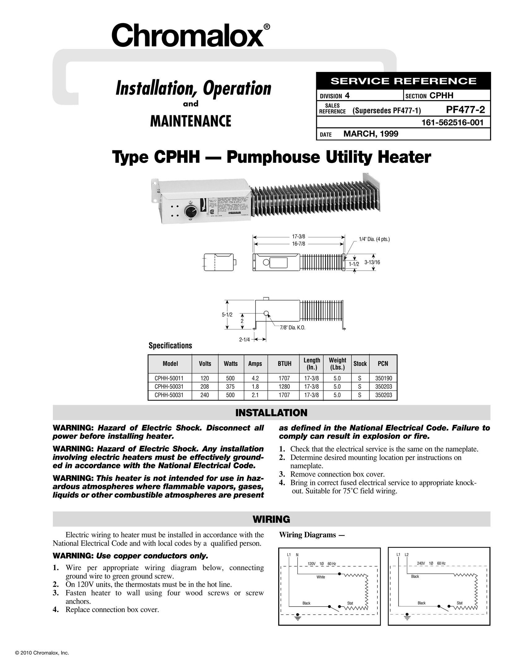 Chromalox PF477-2 Electric Heater User Manual