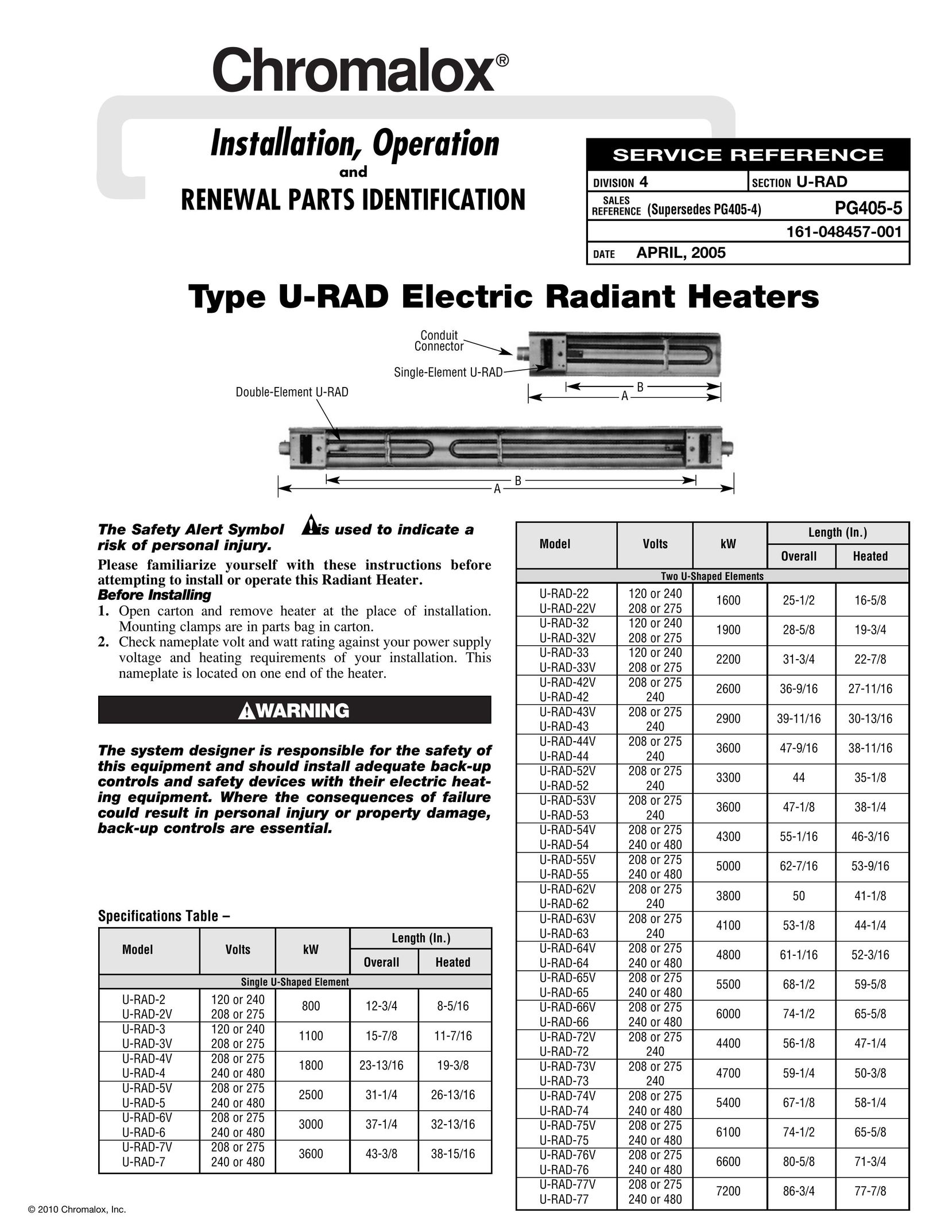 Chromalox PG405-5 Electric Heater User Manual