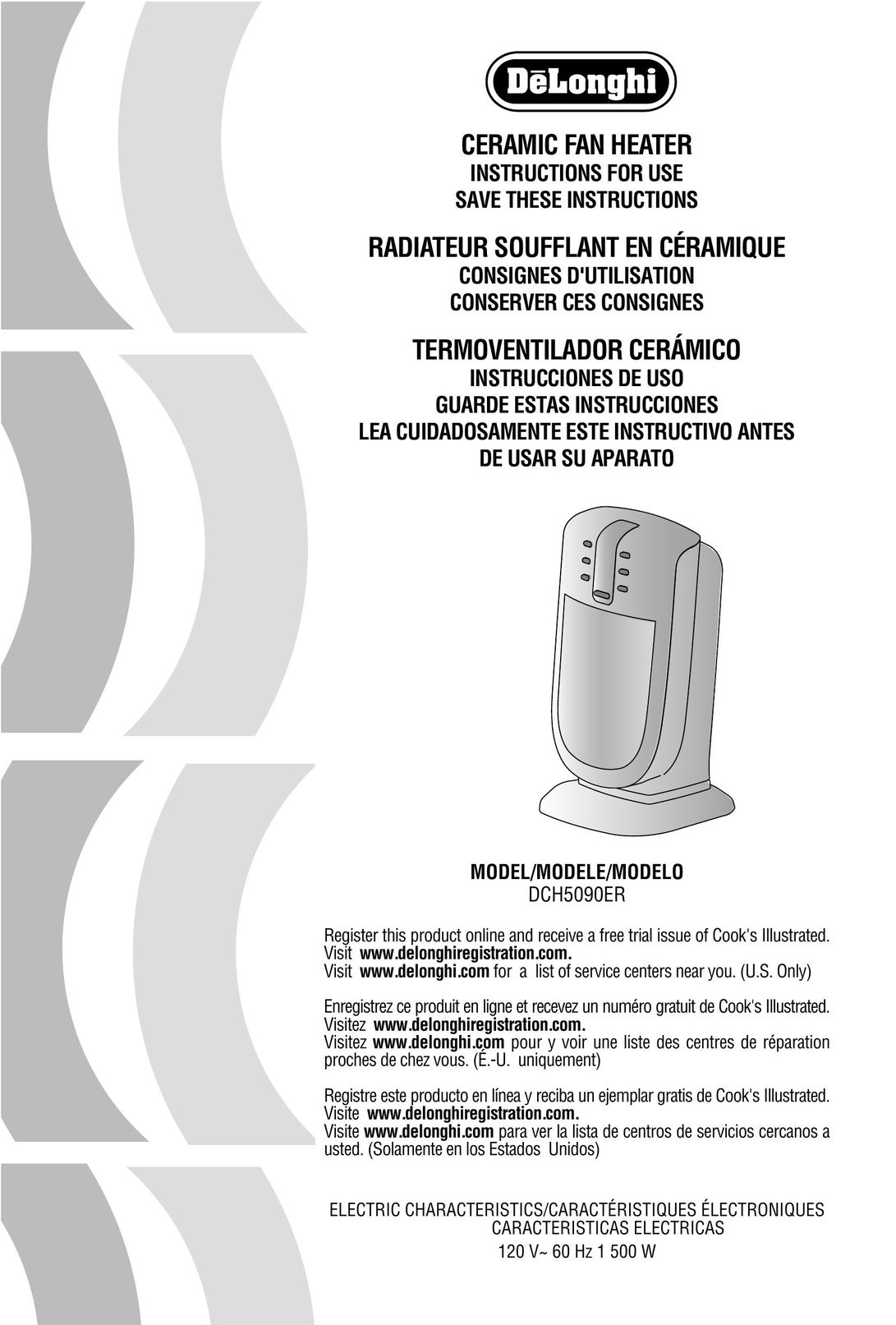 DeLonghi DCH5090ER Electric Heater User Manual