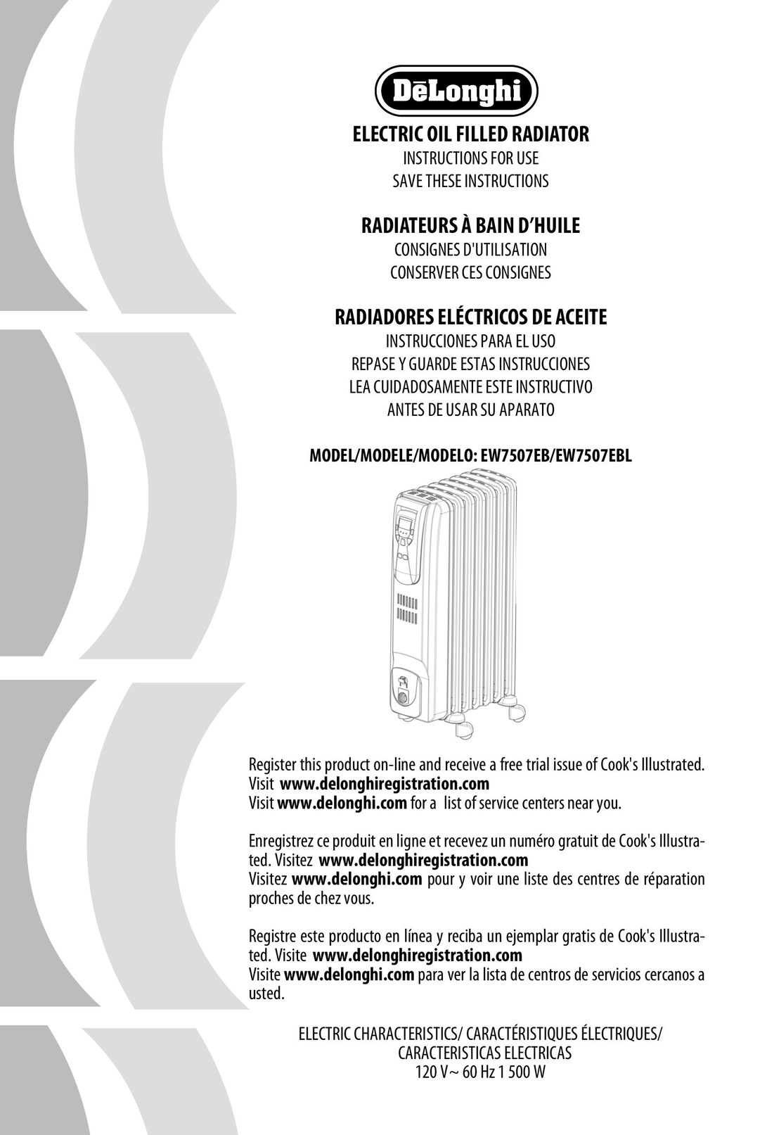 DeLonghi EW7507EB Electric Heater User Manual