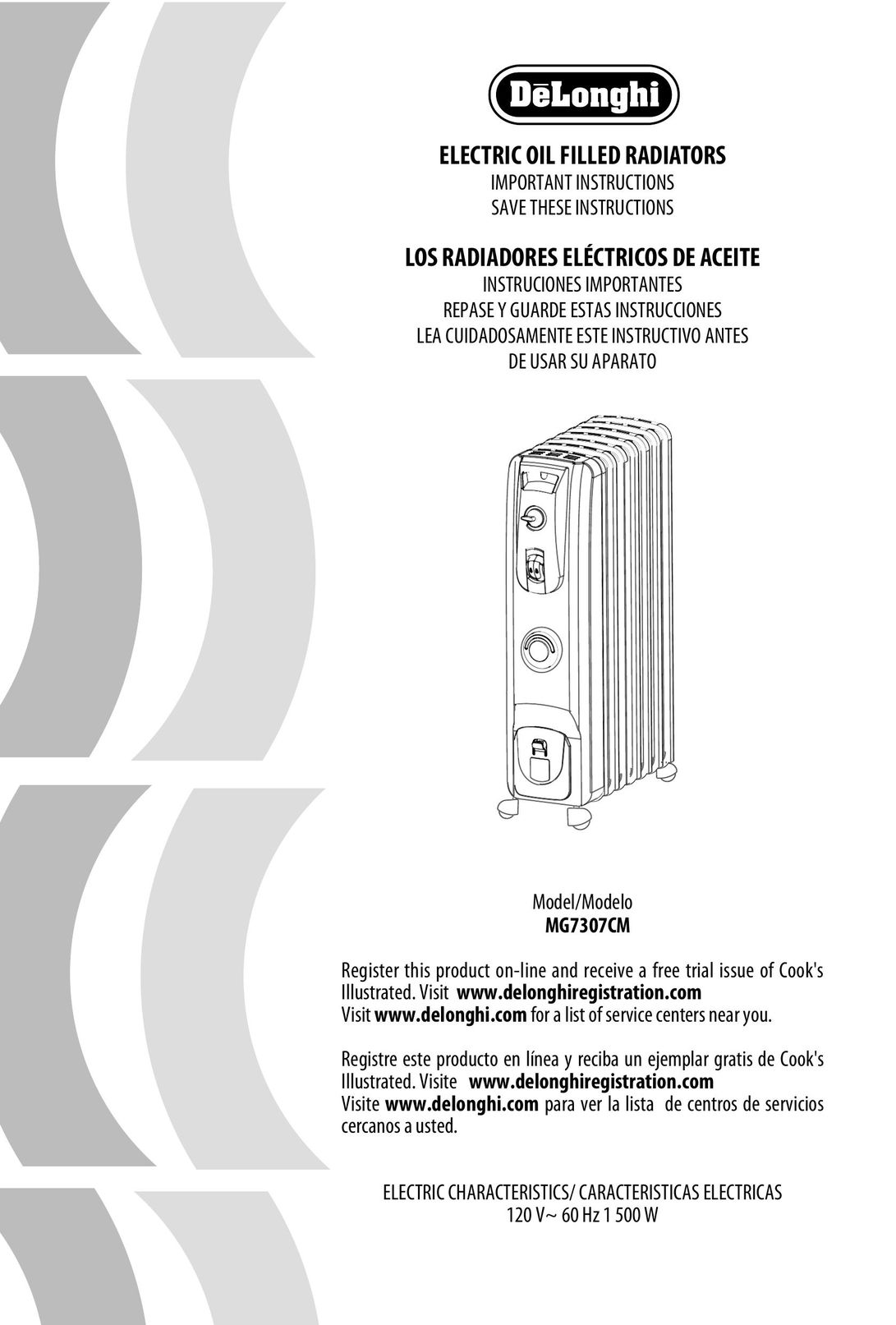DeLonghi MG7307CM Electric Heater User Manual