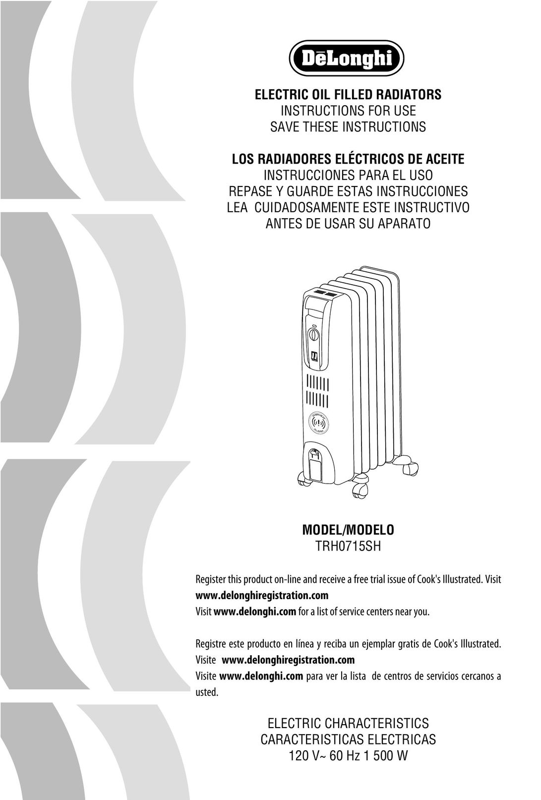 DeLonghi TRH0715SH Electric Heater User Manual