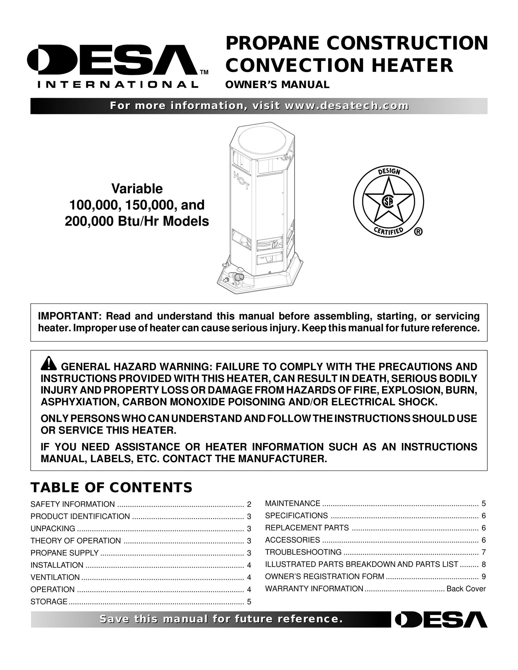 Desa 100 Electric Heater User Manual