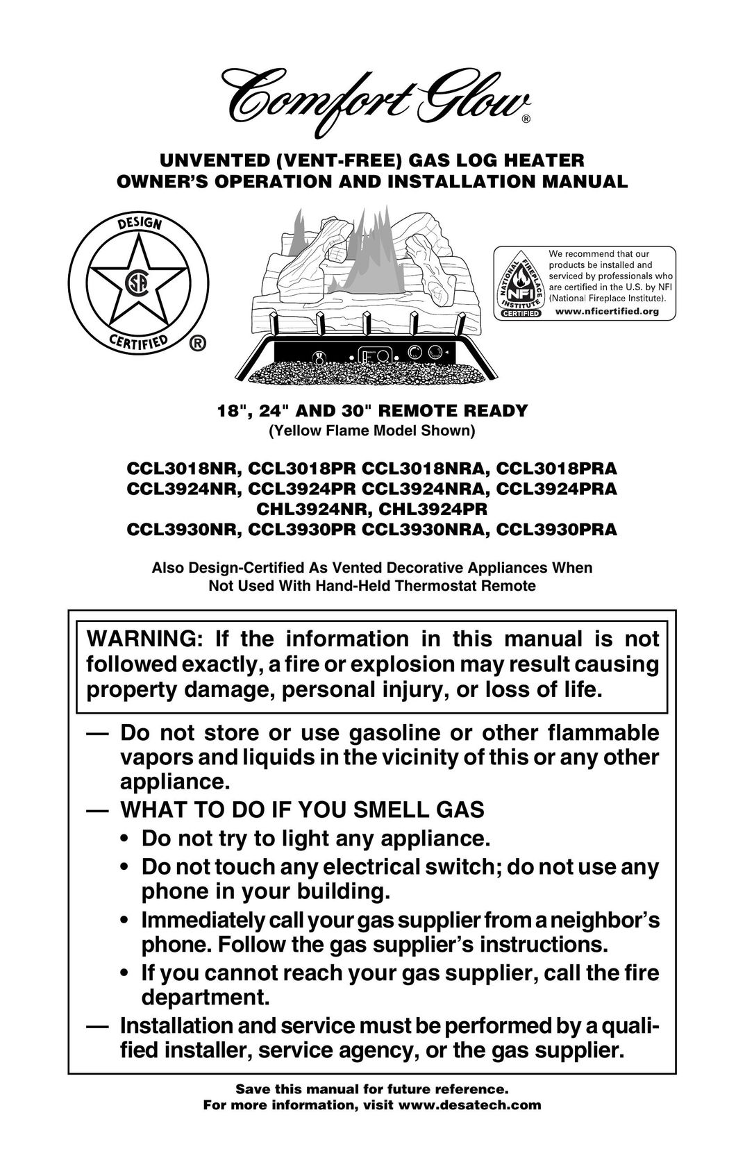 Desa Tech CCL3018NR Electric Heater User Manual