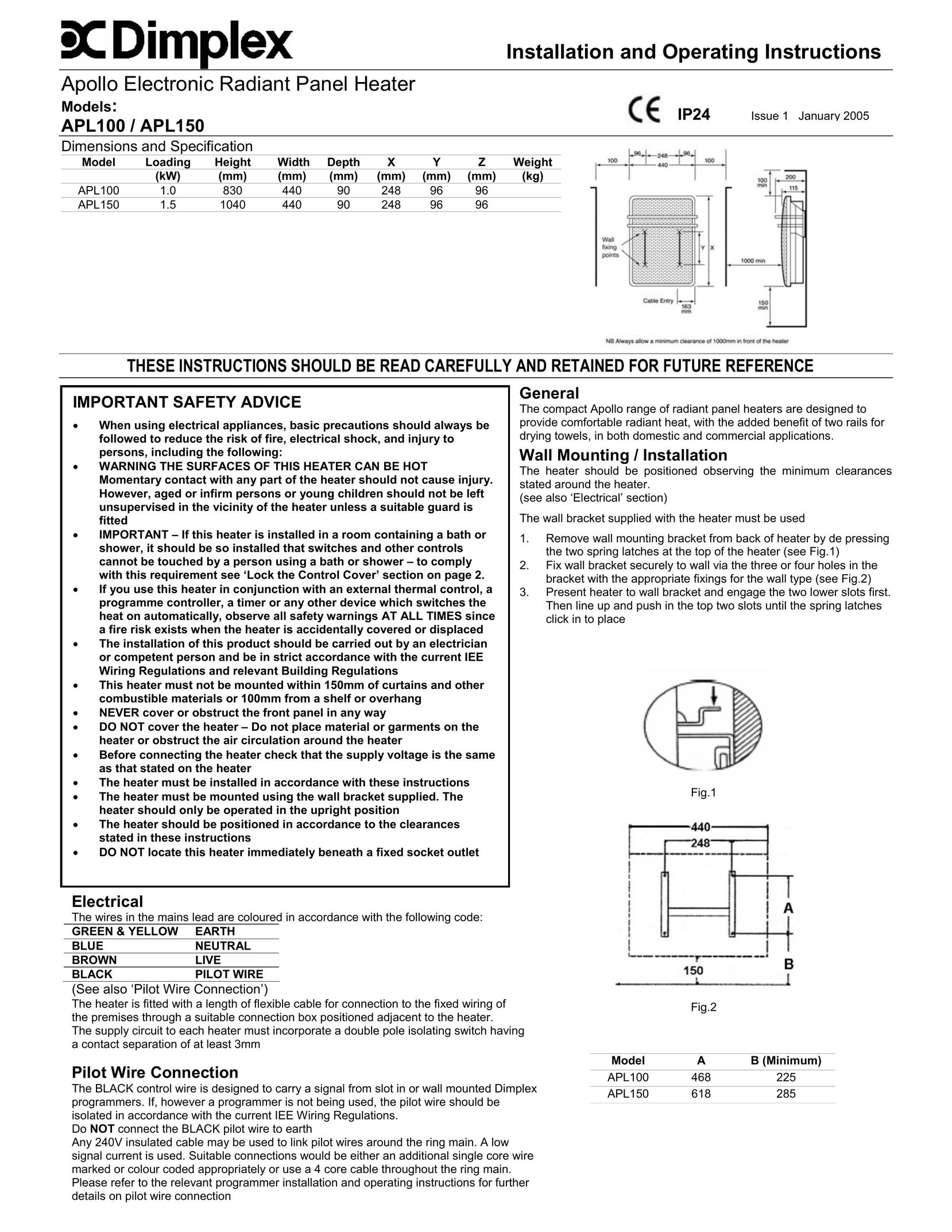 Dimplex APL100 Electric Heater User Manual