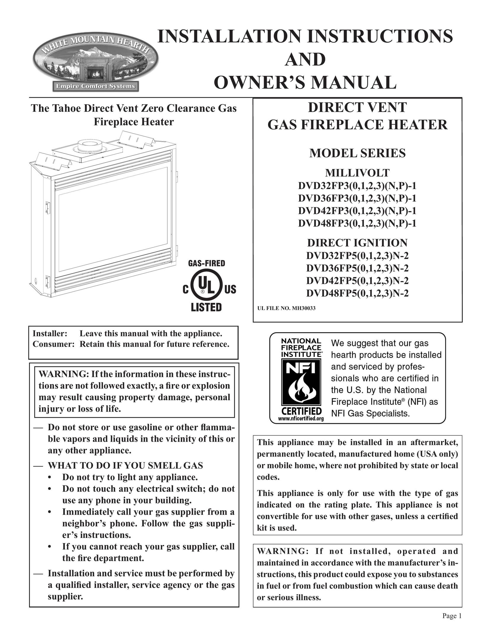 Empire Comfort Systems DVD32FP3 Electric Heater User Manual