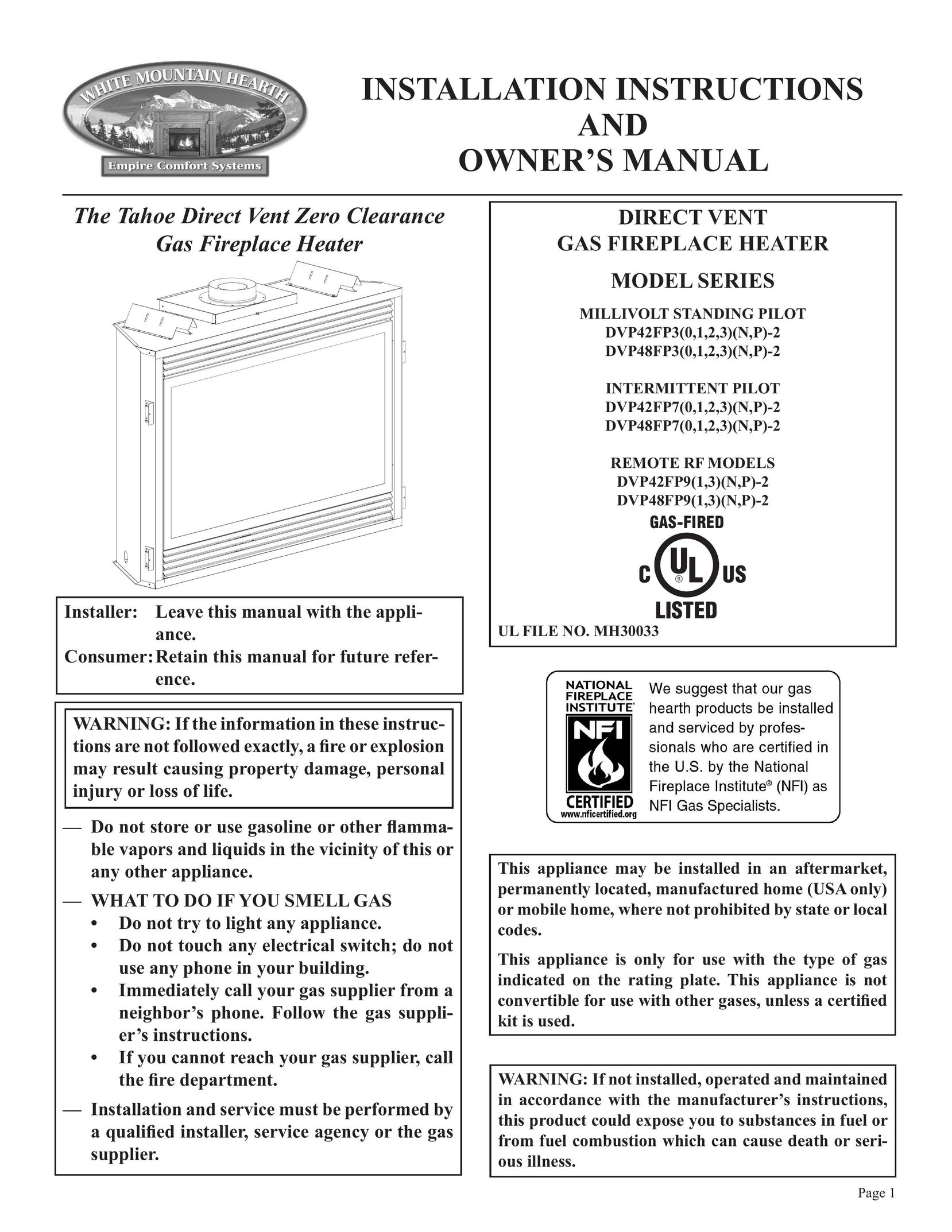 Empire Comfort Systems DVP42FP Electric Heater User Manual