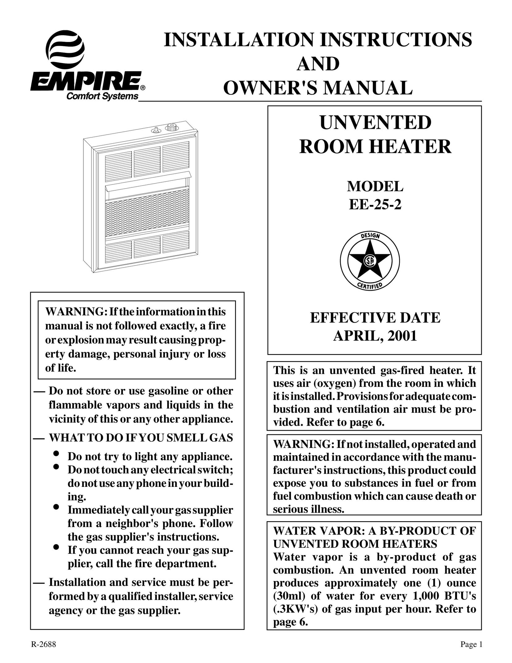 Empire Products EE-25-2 Electric Heater User Manual