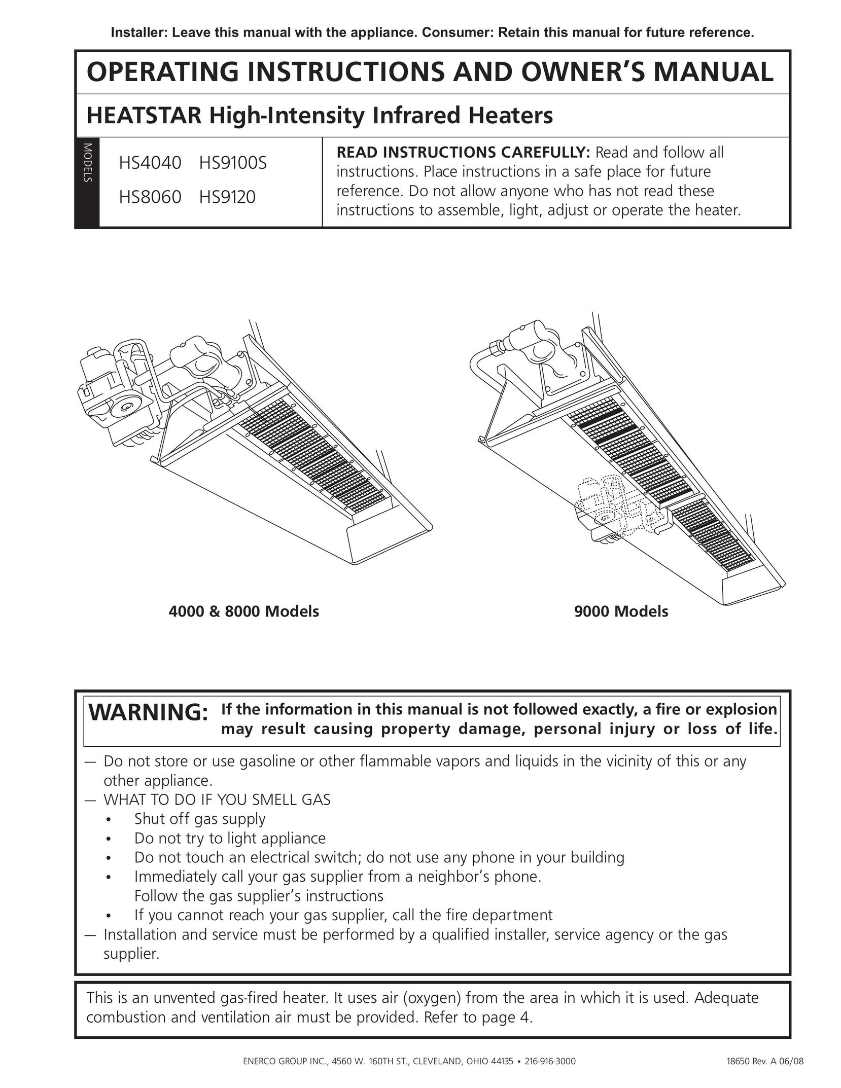 Enerco HS9100S Electric Heater User Manual