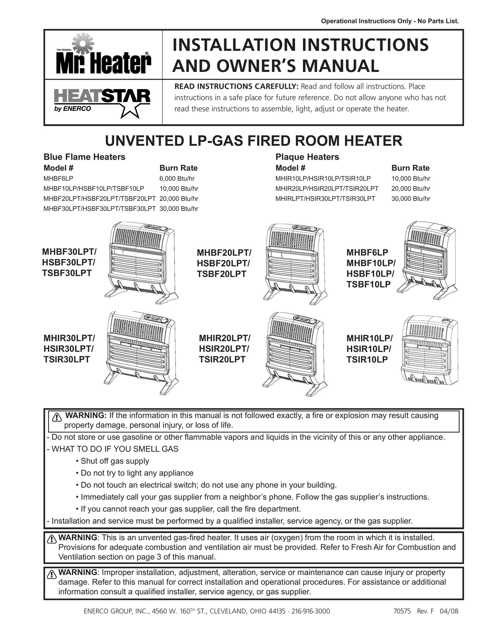 Enerco HSIR20LPT Electric Heater User Manual