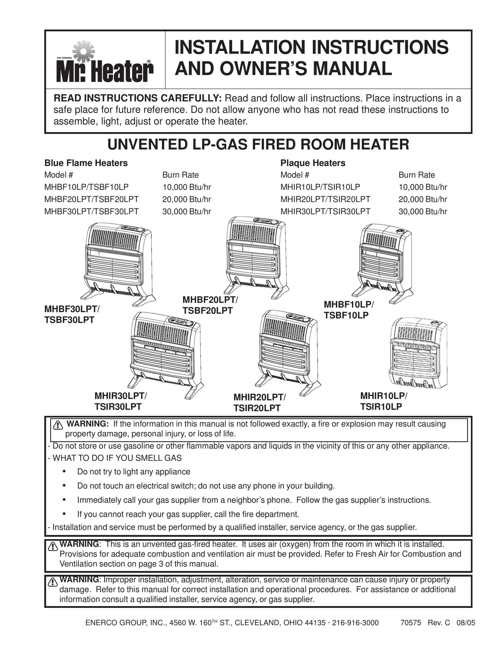 Enerco MHIR20LPT Electric Heater User Manual