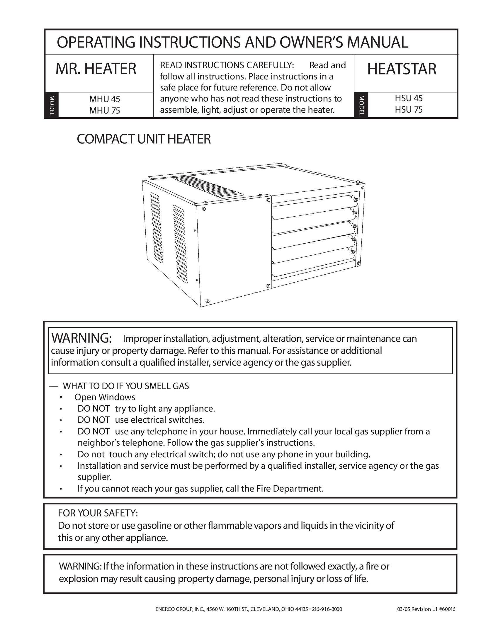 Enerco MHU 45 Electric Heater User Manual