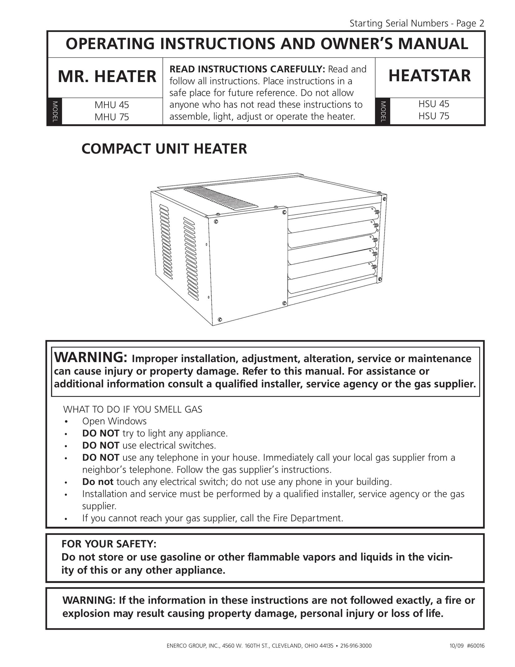 Enerco MHU 75 Electric Heater User Manual