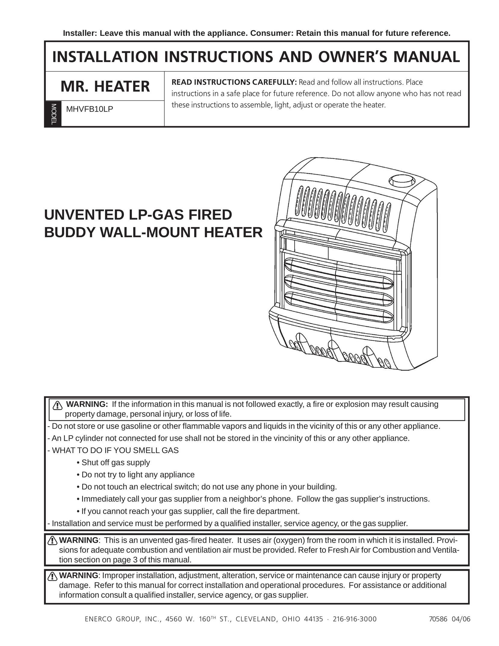 Enerco MHVFB10LP Electric Heater User Manual