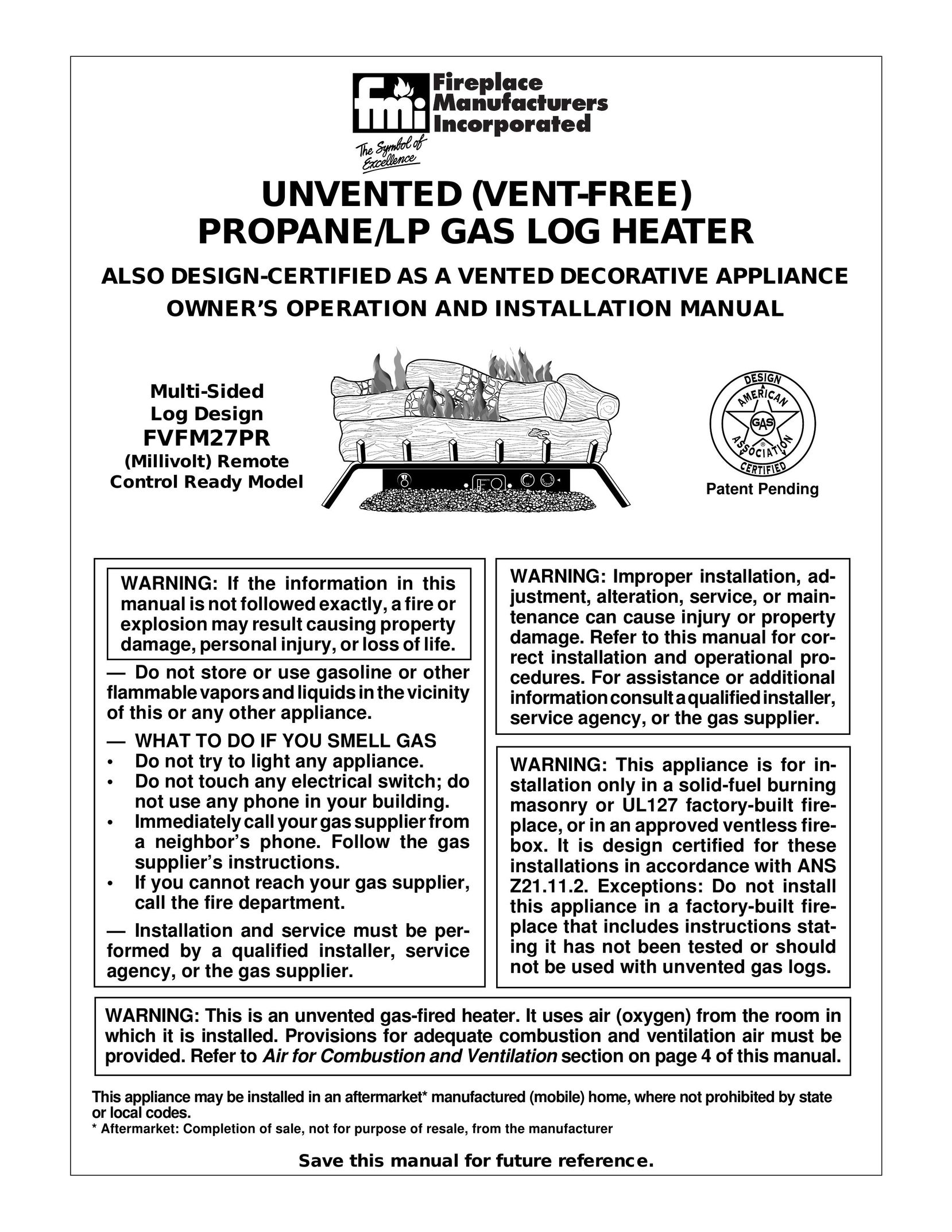 FMI FVFM27PR Electric Heater User Manual