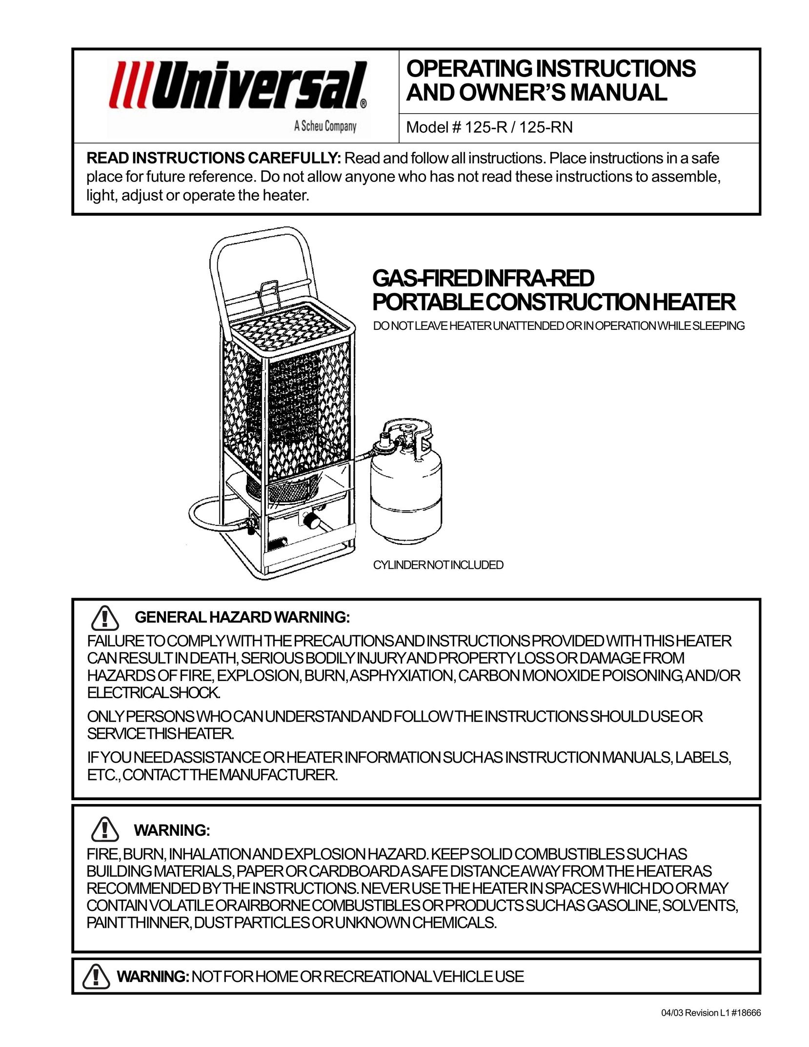 Gas-Fired Products 125-R Electric Heater User Manual