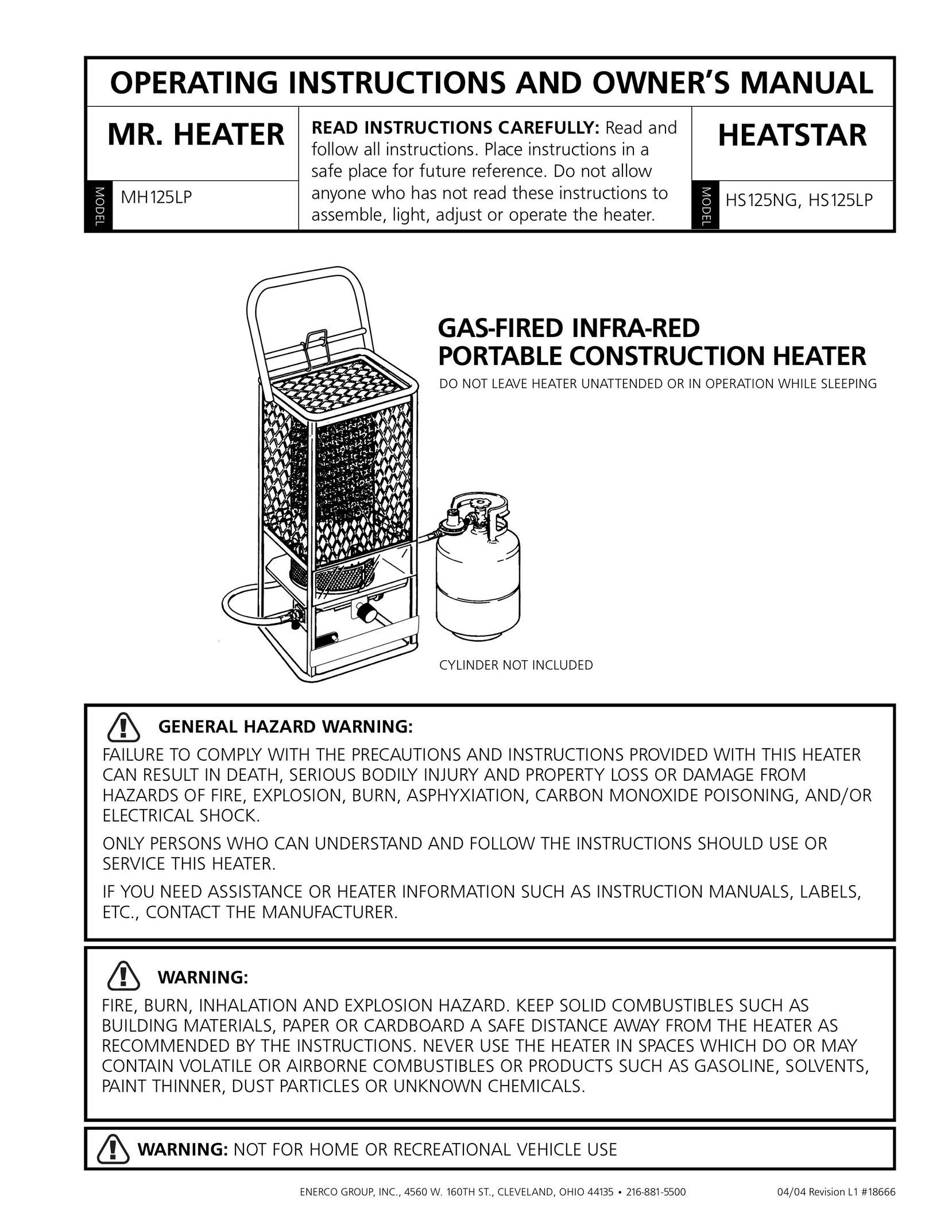 Gas-Fired Products HS125LP Electric Heater User Manual