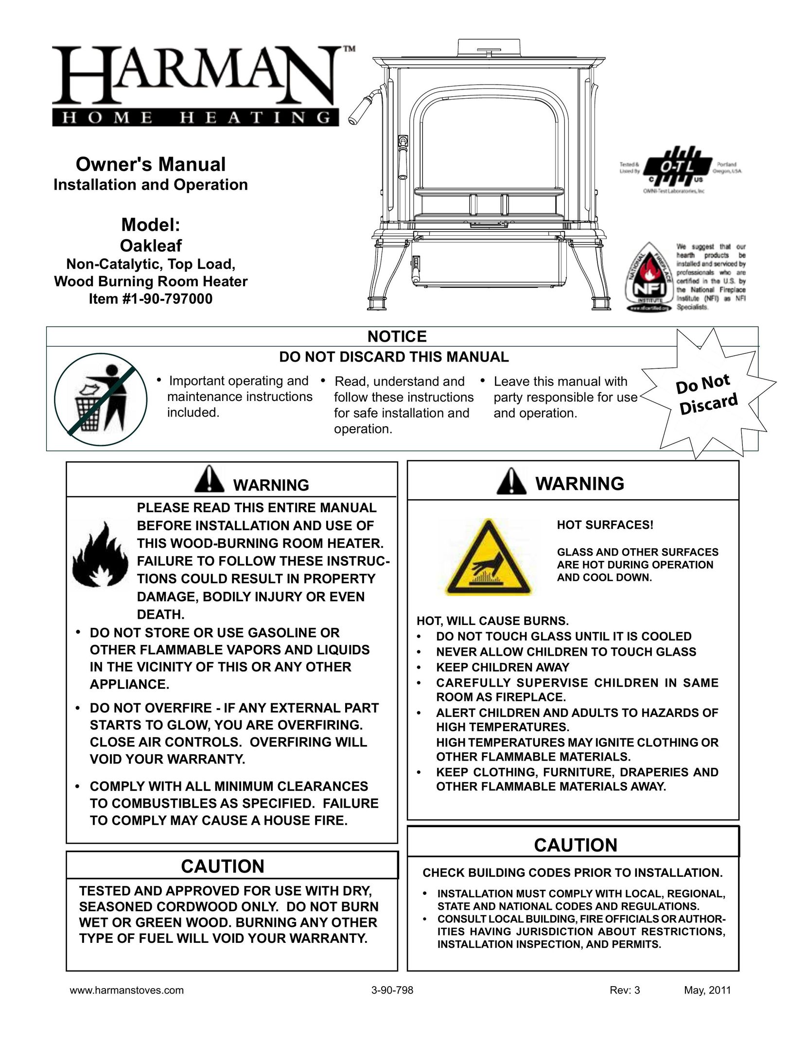 Harman Stove Company 1-90-797000 Electric Heater User Manual