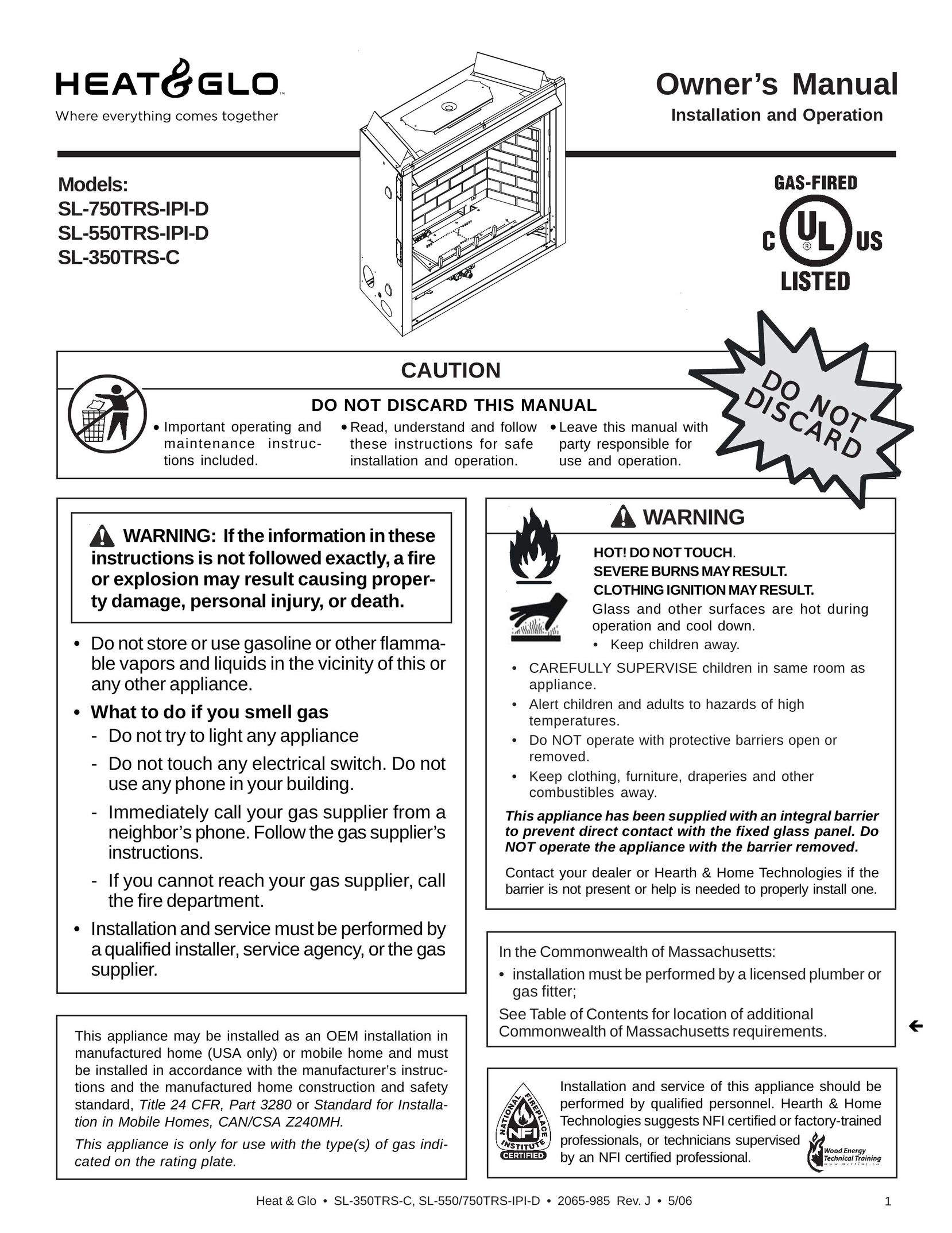 Heat & Glo LifeStyle SL-750TRS-IPI-D Electric Heater User Manual