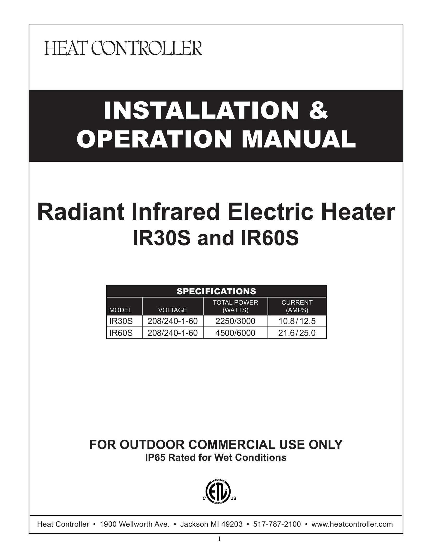 Heat Controller IR60S Electric Heater User Manual