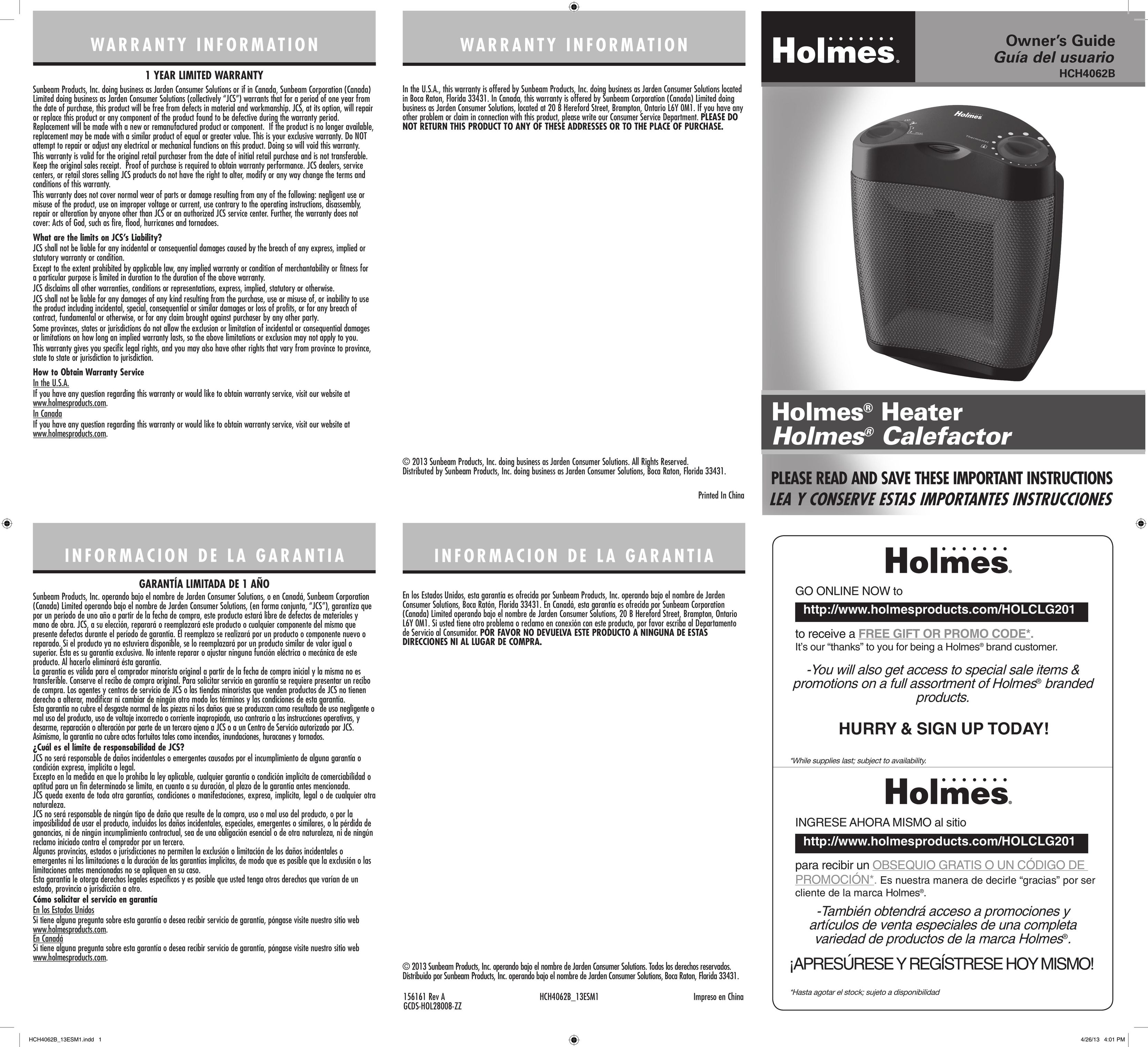 Holmes HCH4062B Electric Heater User Manual
