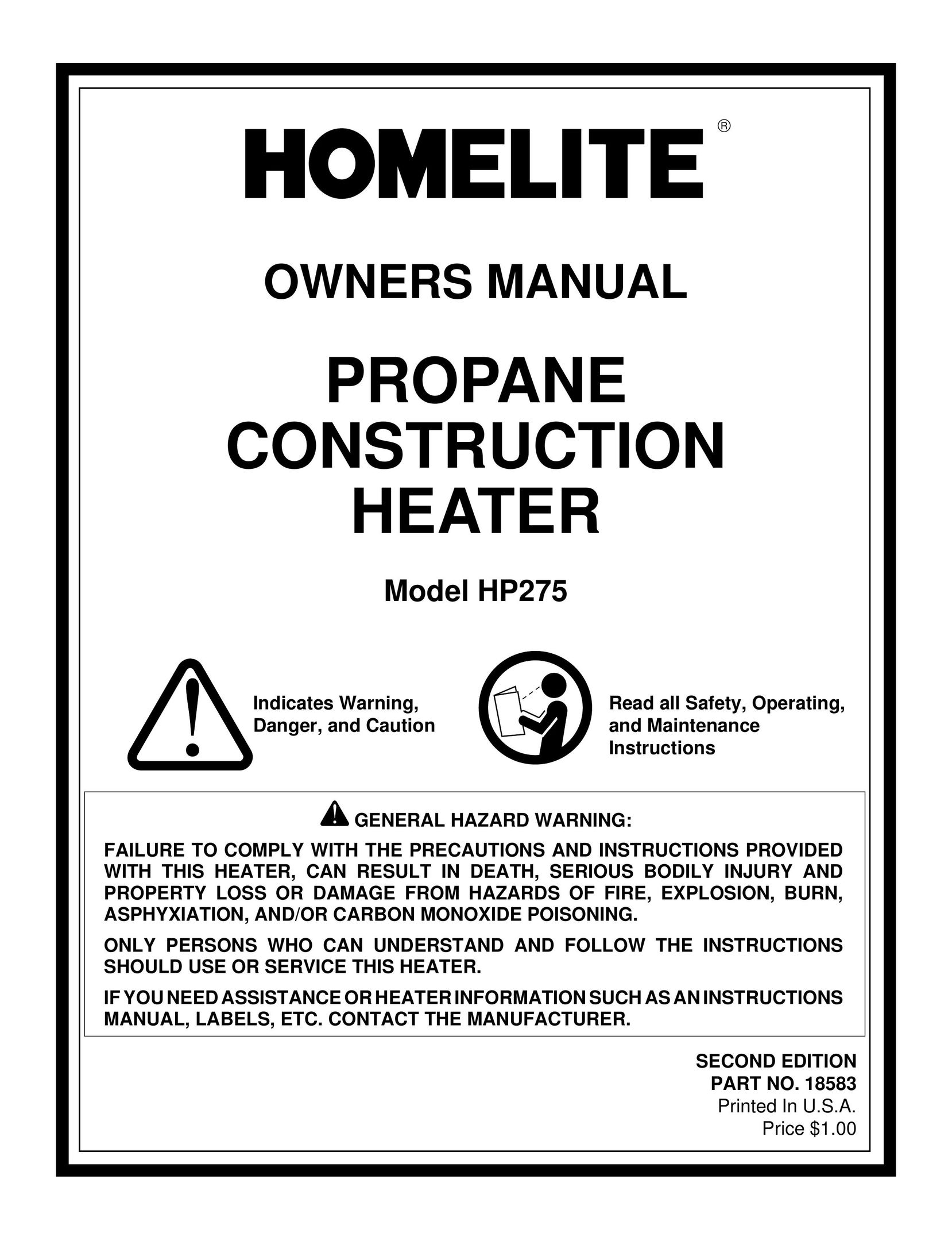 Homelite HP275 Electric Heater User Manual