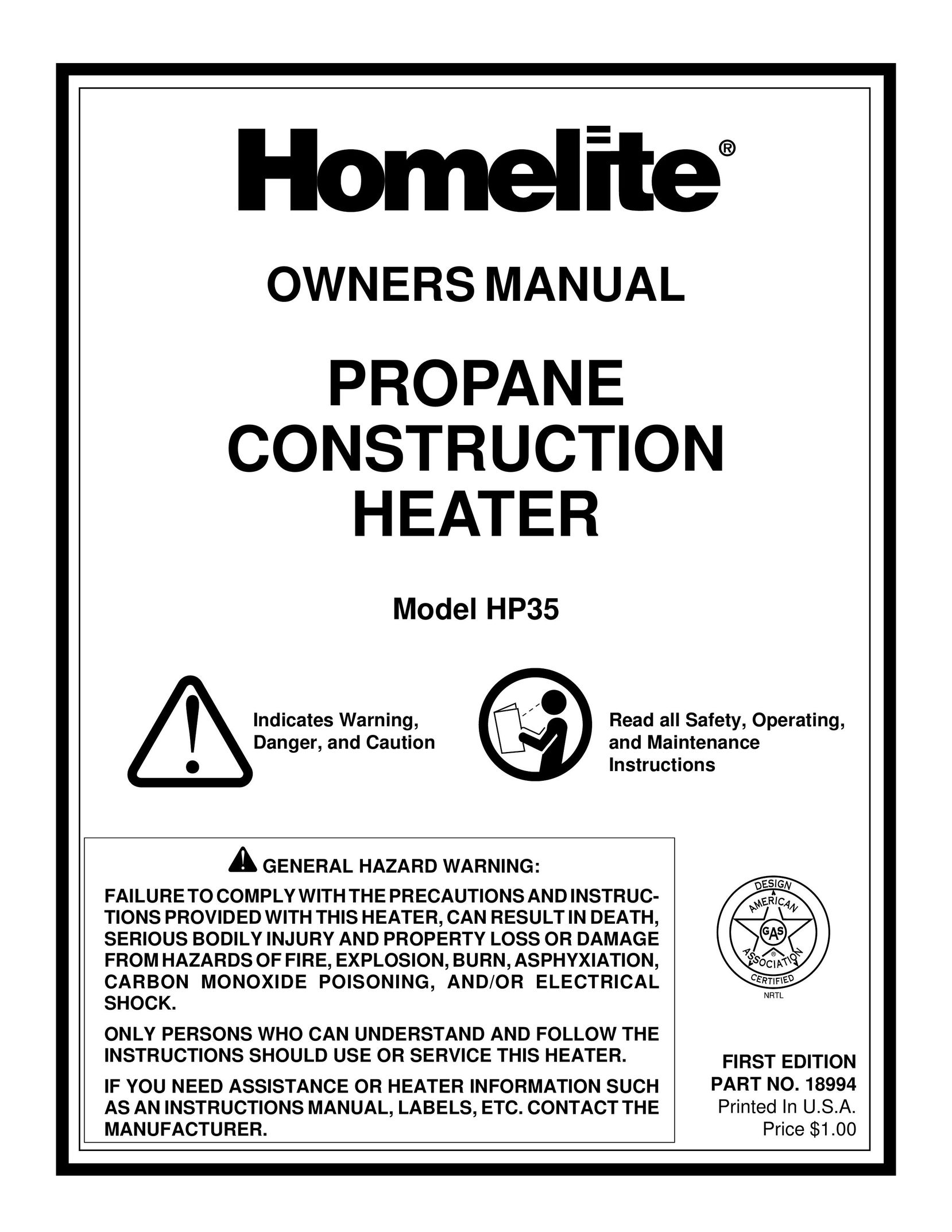 Homelite HP35 Electric Heater User Manual