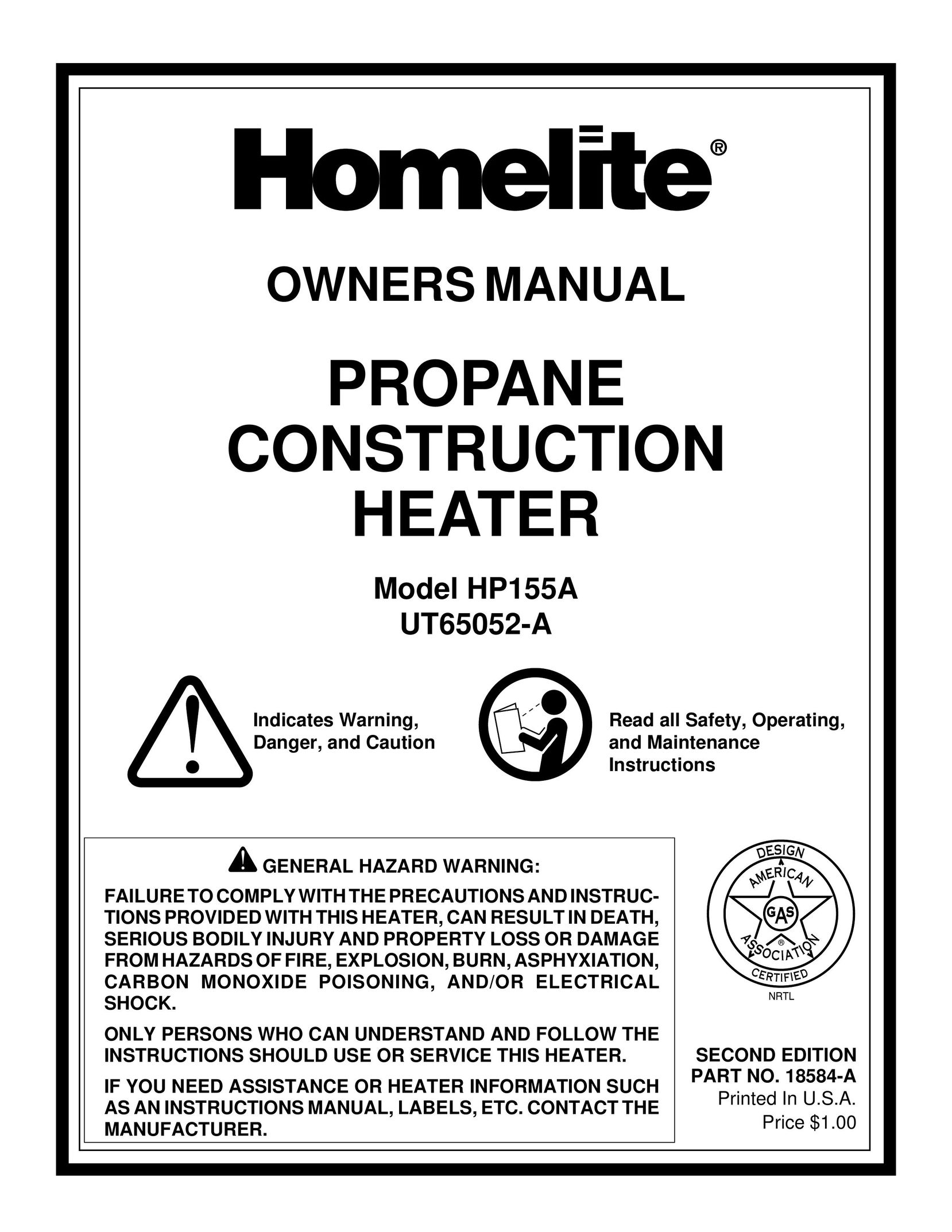 Homelite UT65052-A Electric Heater User Manual