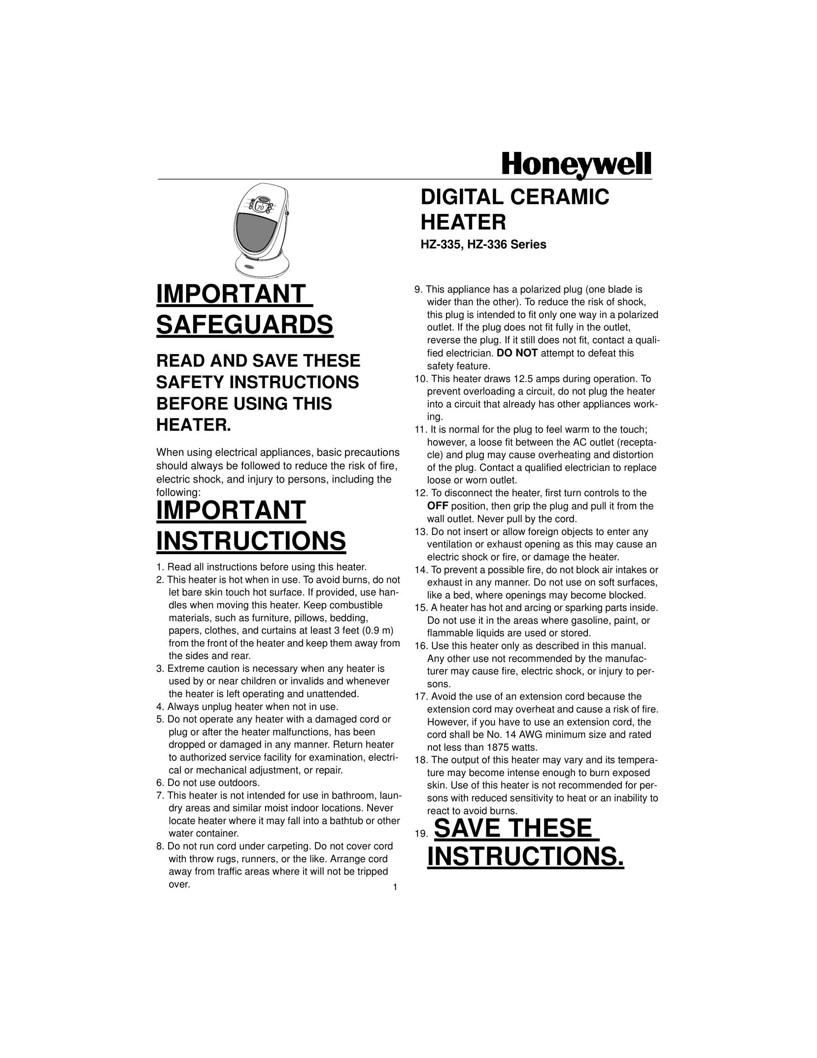Honeywell HZ-335 Electric Heater User Manual