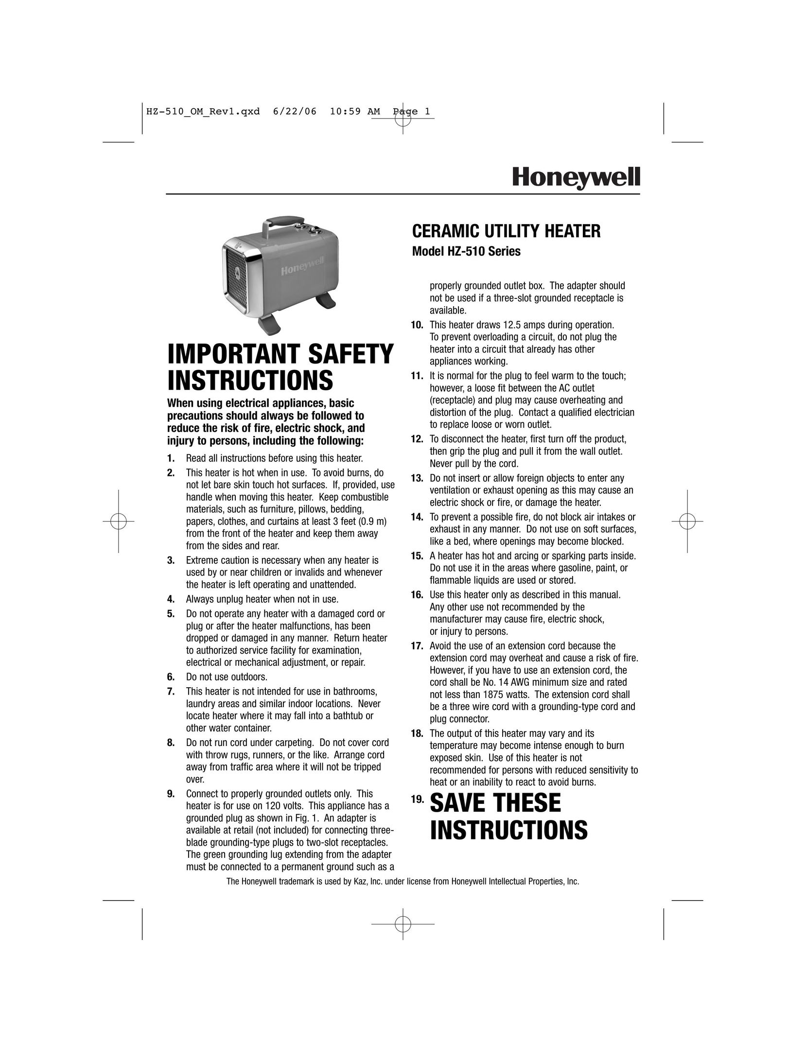 Honeywell HZ-510 Electric Heater User Manual