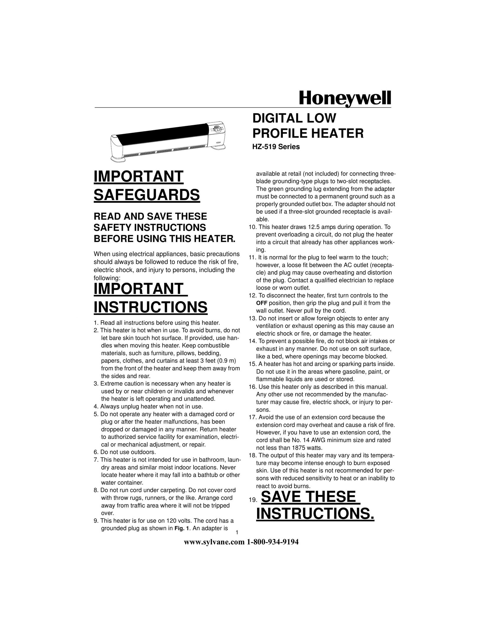 Honeywell HZ-519 Electric Heater User Manual