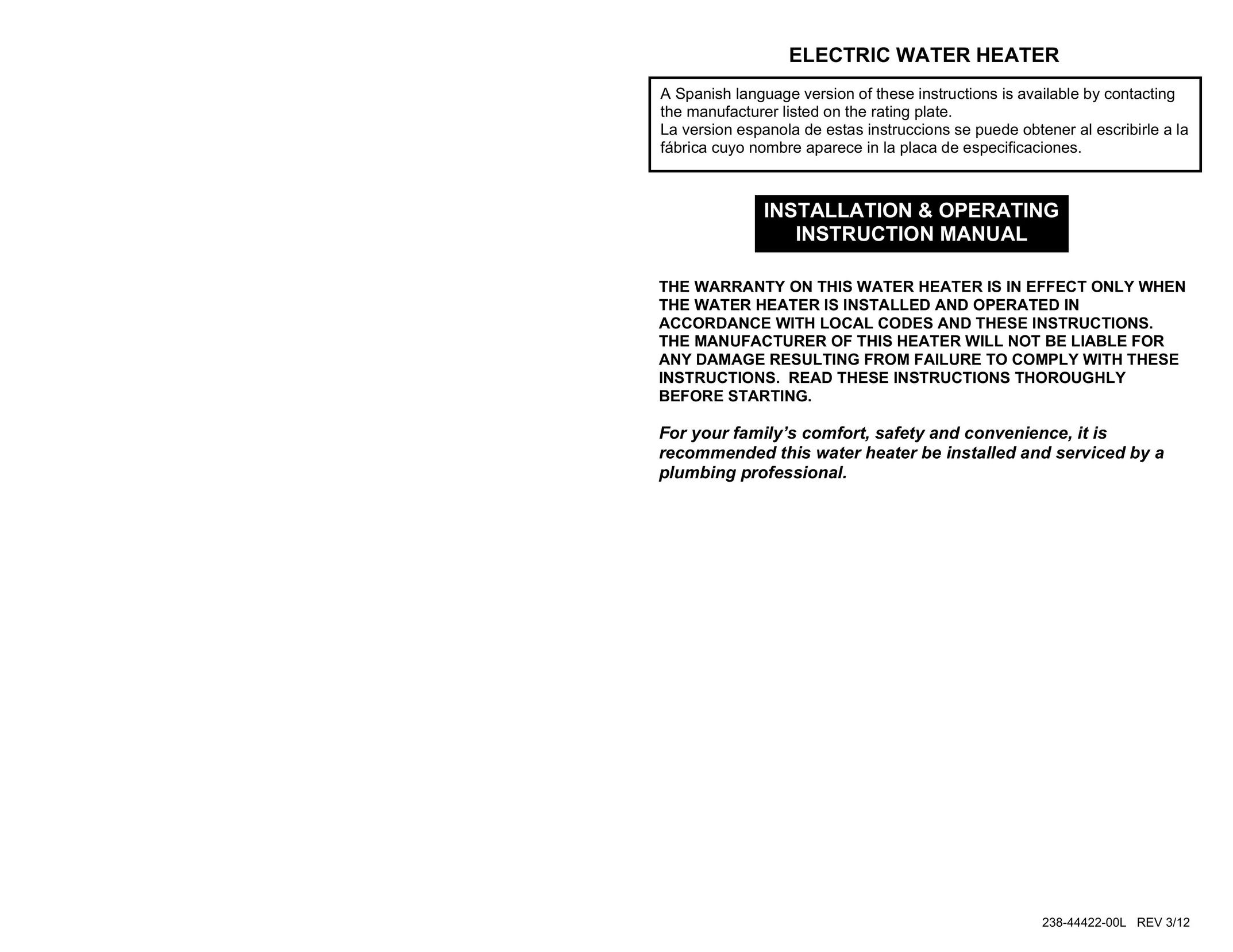 Hubbell Electric Heater Company Electric Water Heater Electric Heater User Manual