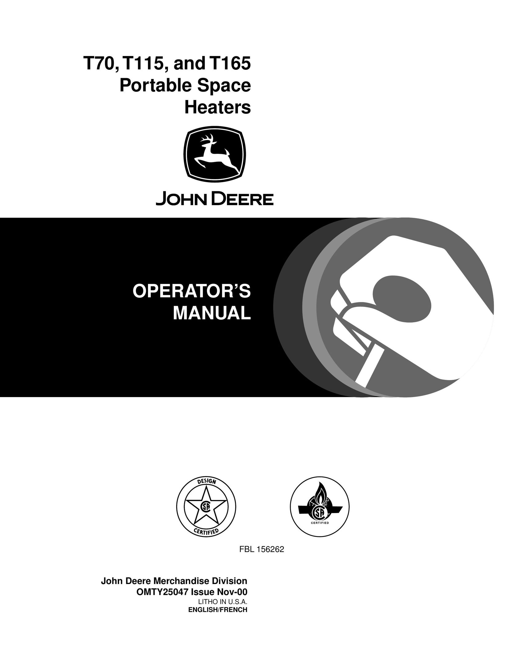 John Deere T70, T115, T165 Electric Heater User Manual