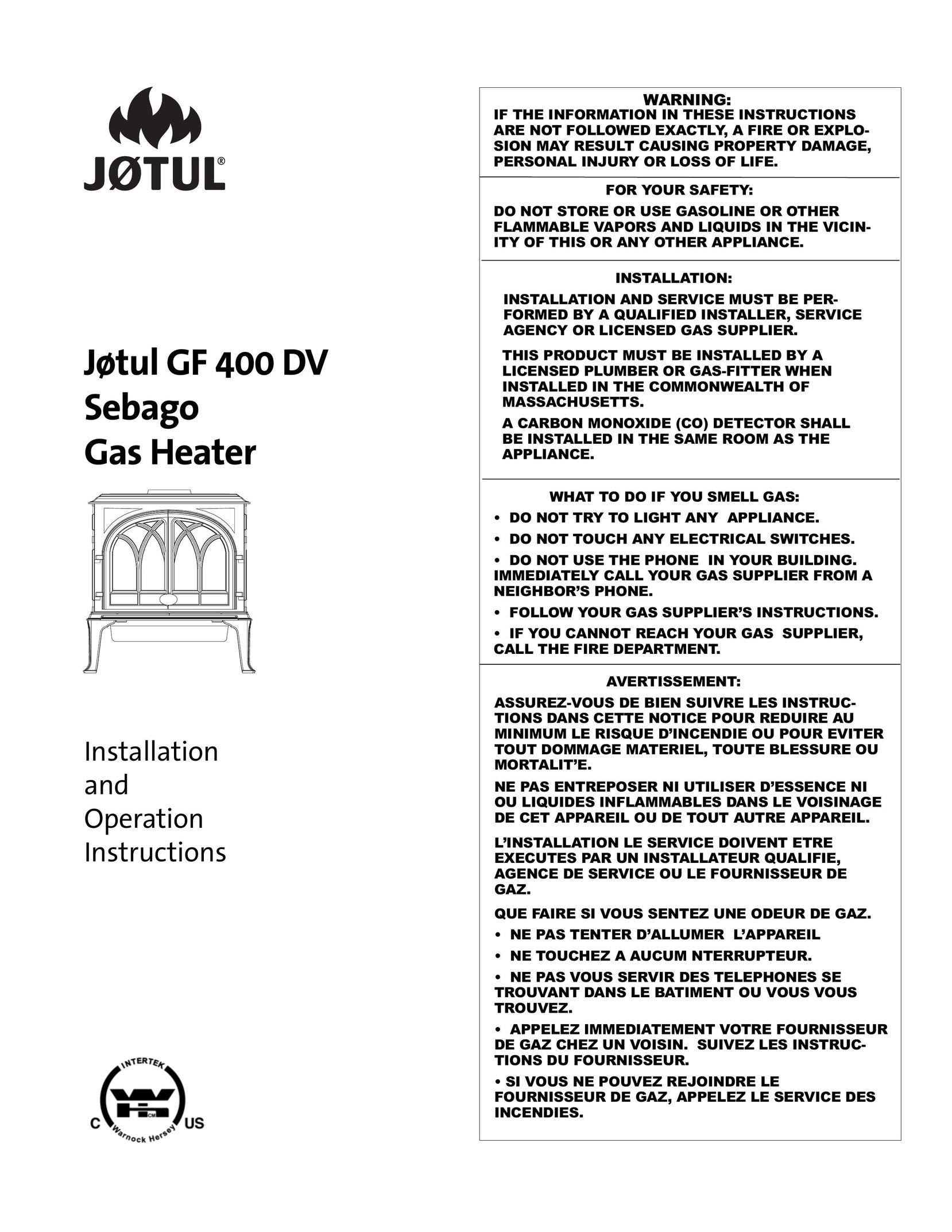 Jotul GF 400 DV Electric Heater User Manual