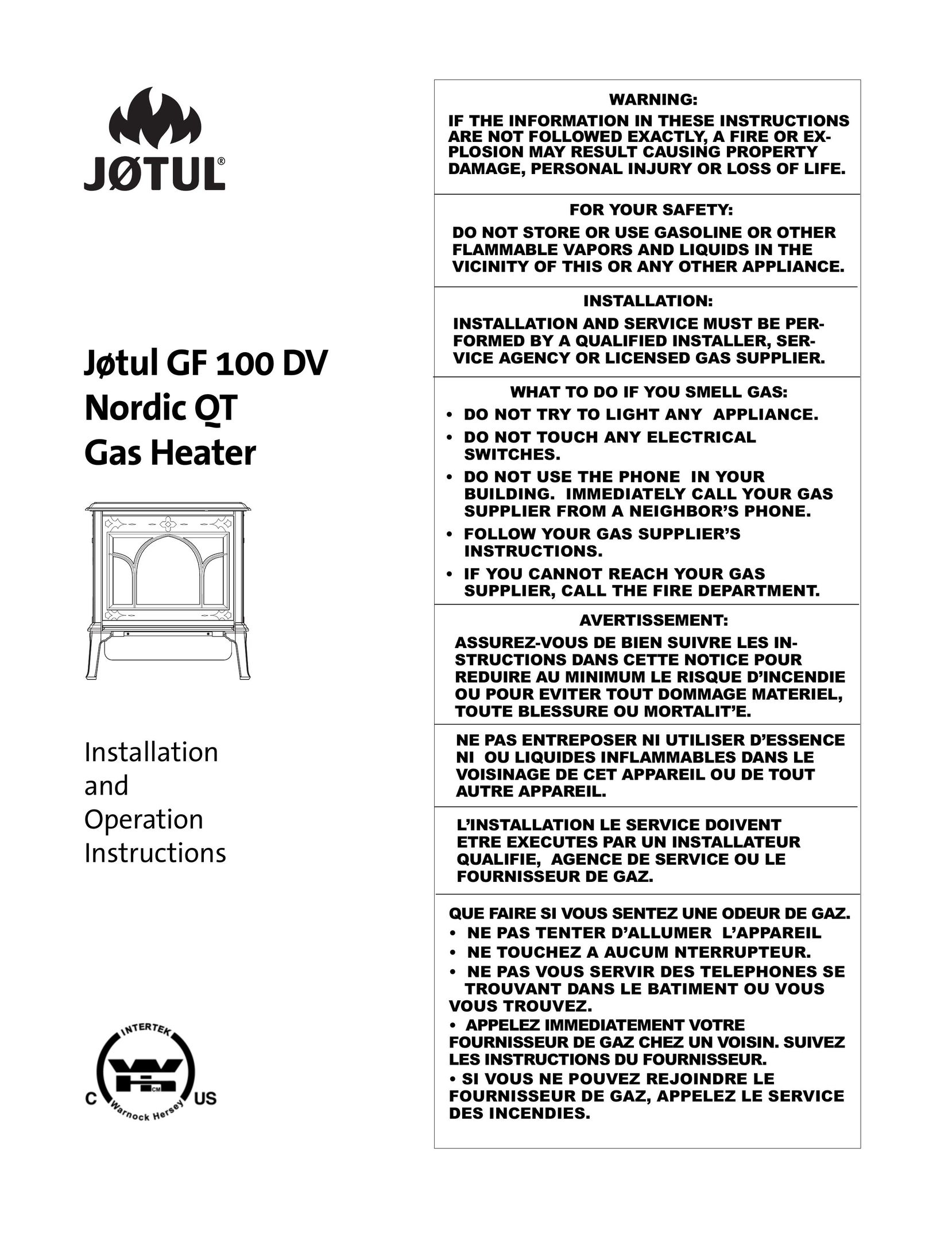 Jotul GF100 DV Electric Heater User Manual