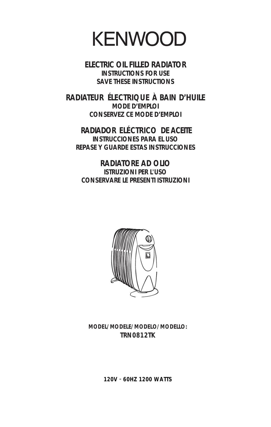 Kenwood trn0812tk Electric Heater User Manual