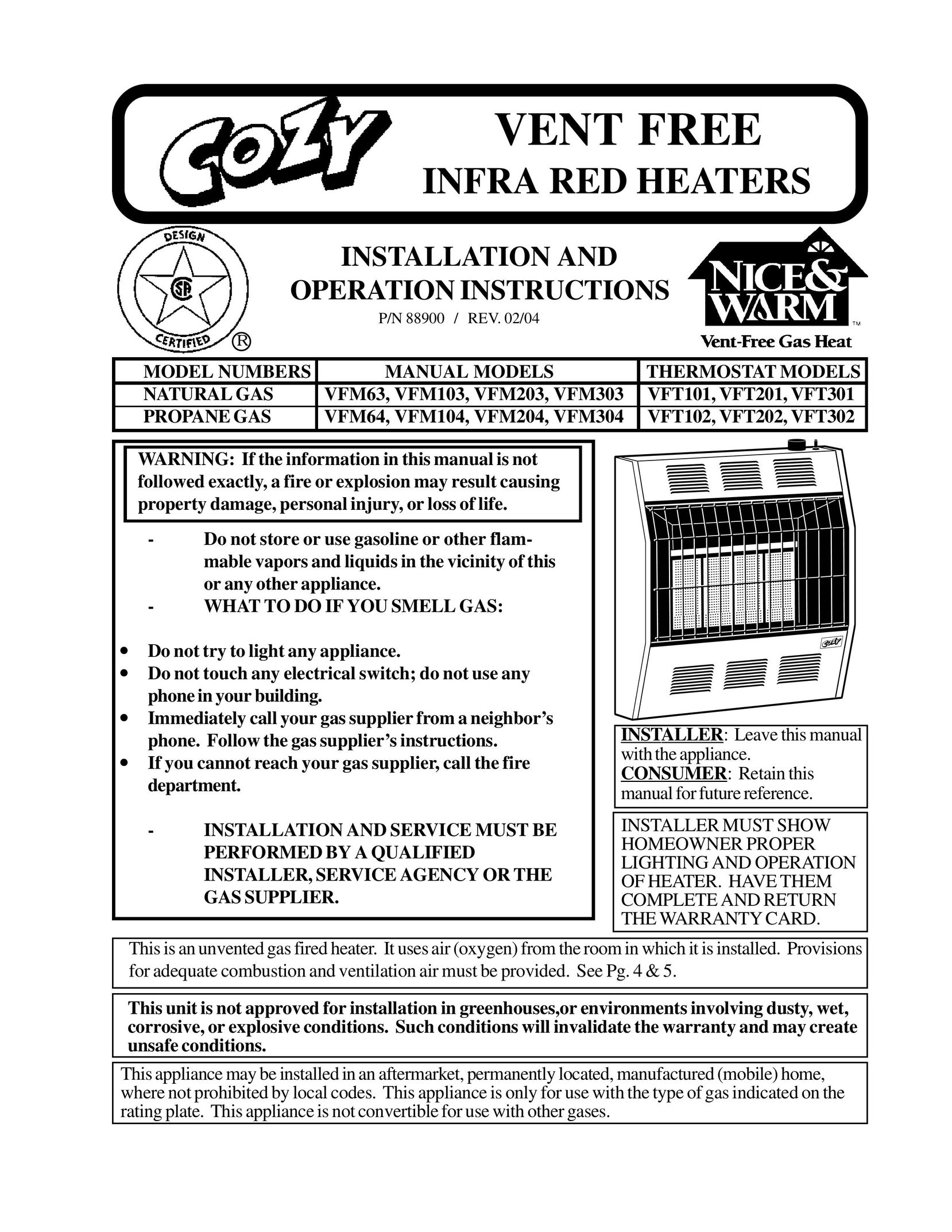 Louisville Tin and Stove VFT201 Electric Heater User Manual