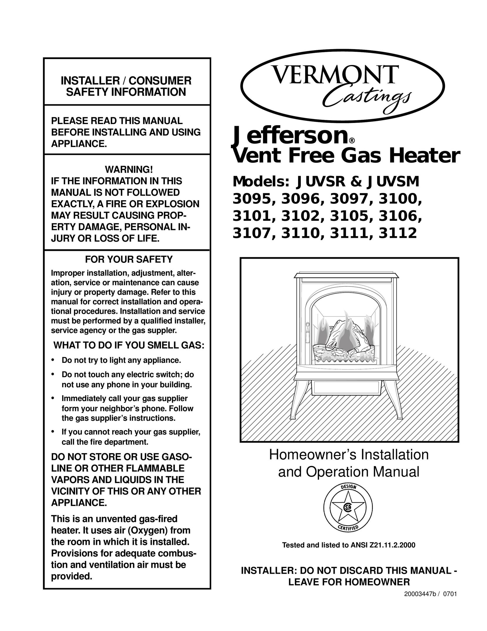 Majestic Appliances 3095 Electric Heater User Manual