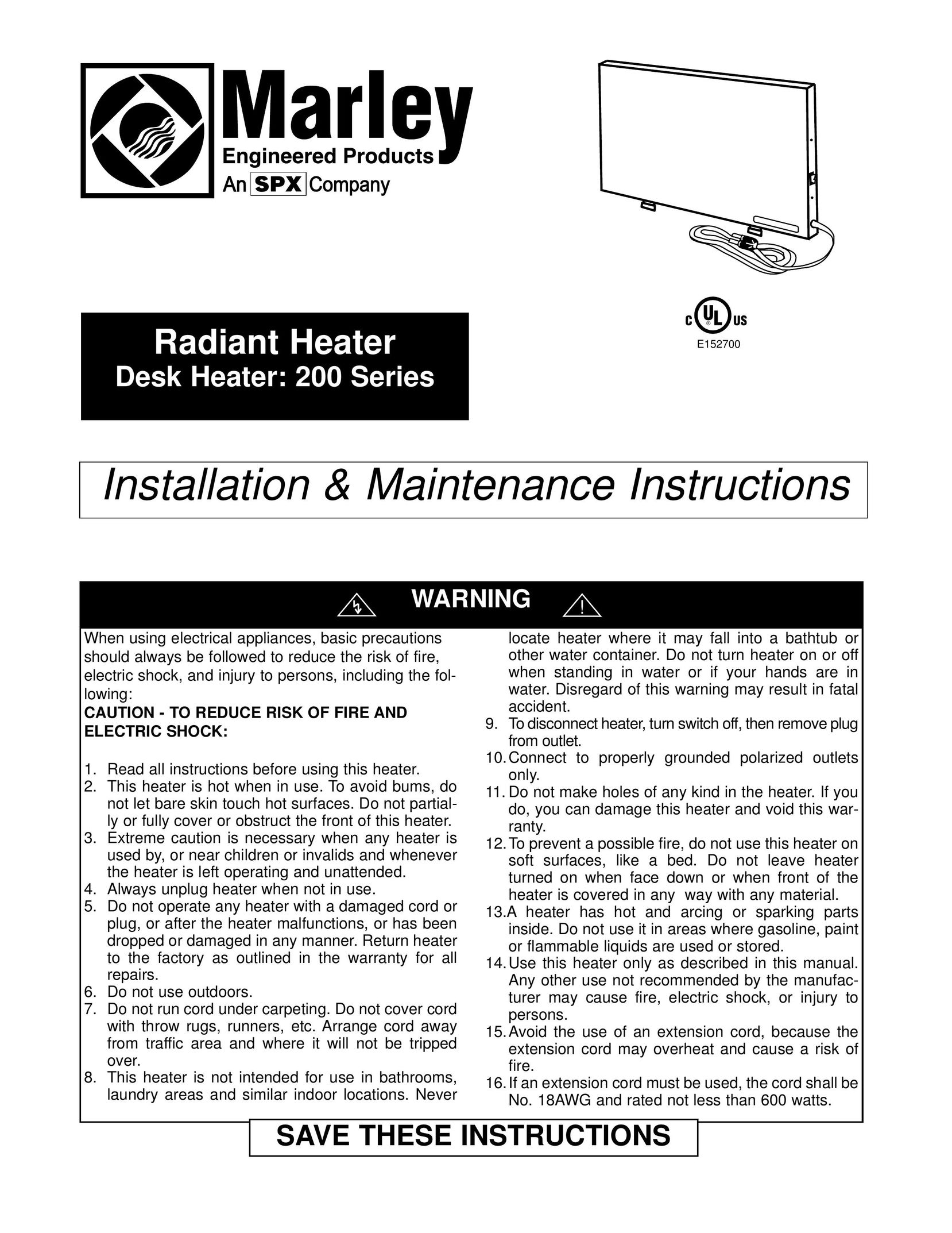 Marley Engineered Products Radiant Heater Electric Heater User Manual