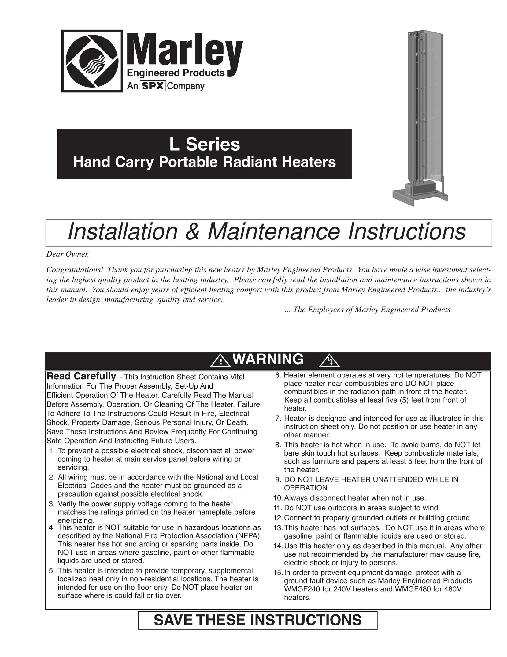Marley Engineered Products WMGF240 Electric Heater User Manual