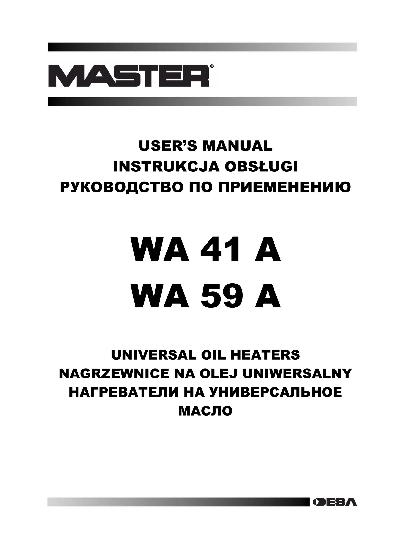 Master Lock WA 41 A Electric Heater User Manual